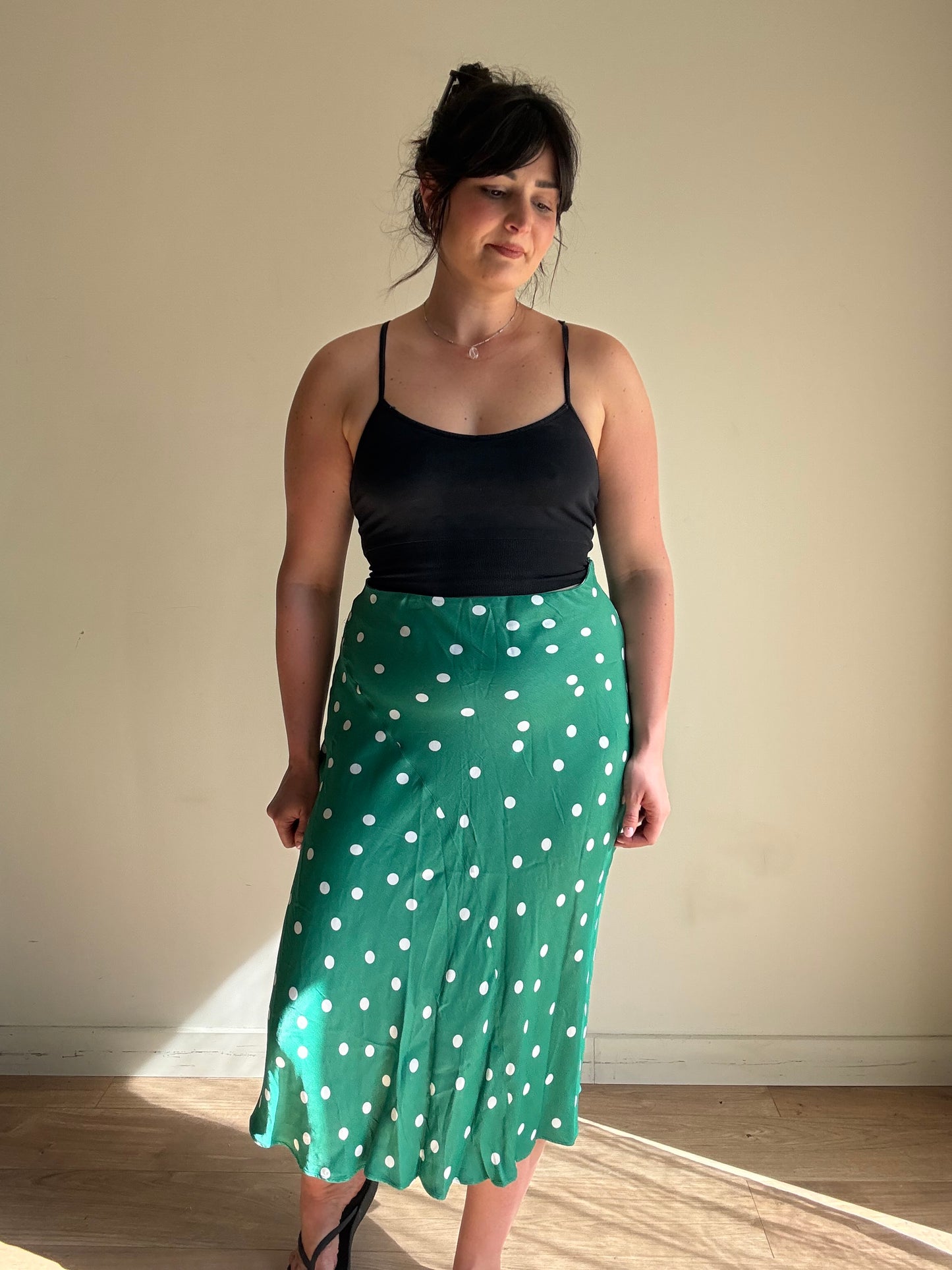 & Other Stories Satin Polka Dot Slip Skirt, 14