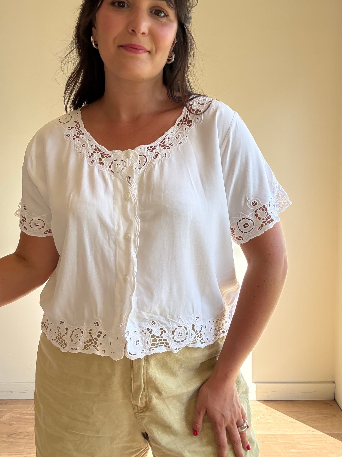 Vintage French Embroidered Top, M/L