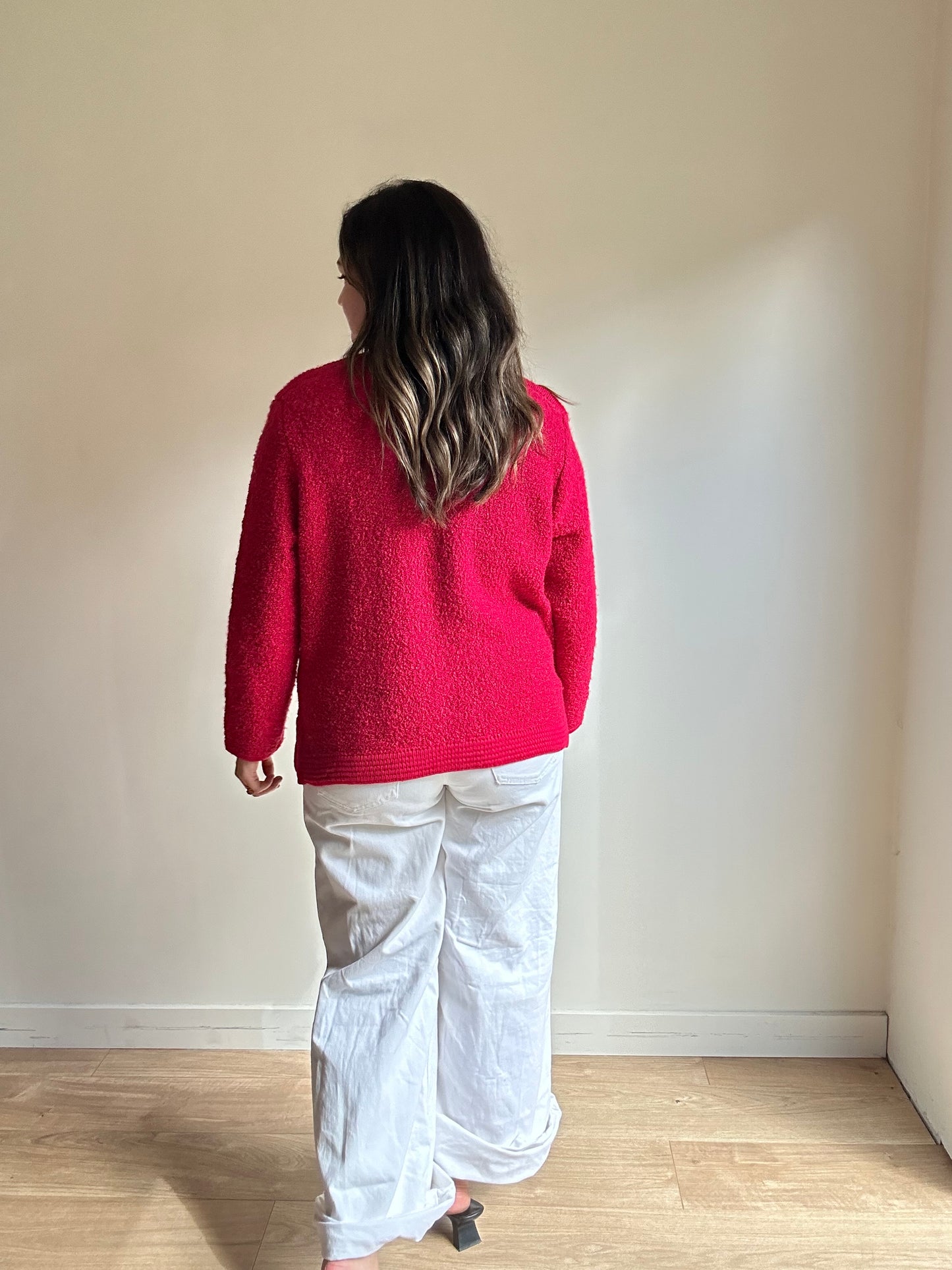 Vintage Red Boucle Cardigan - Size L