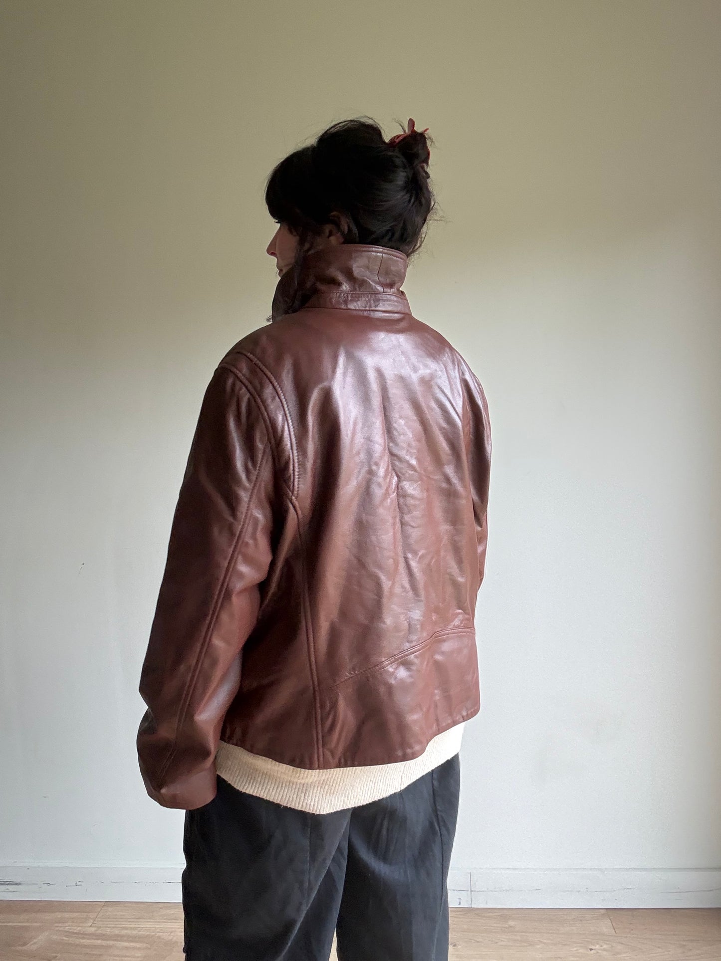 Genuine Leather Biker Bomber Jacket, XL