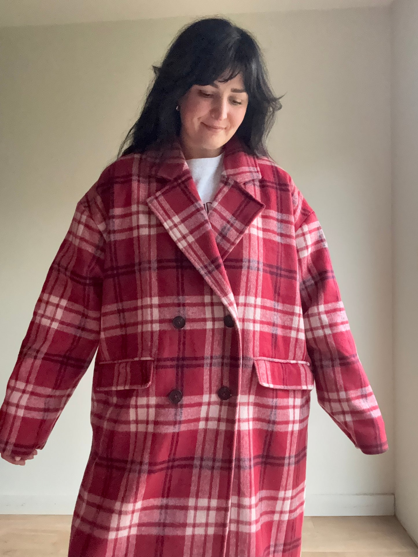 Nobody's Child NEW Check Longline Wool Mix Coat, L-XL