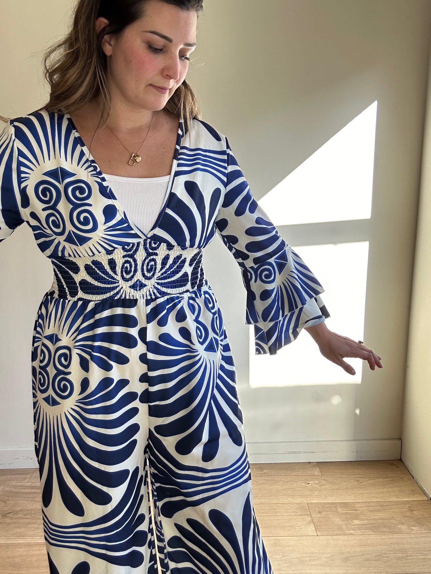 Bright Blue Printed Jumpsuit - Size S