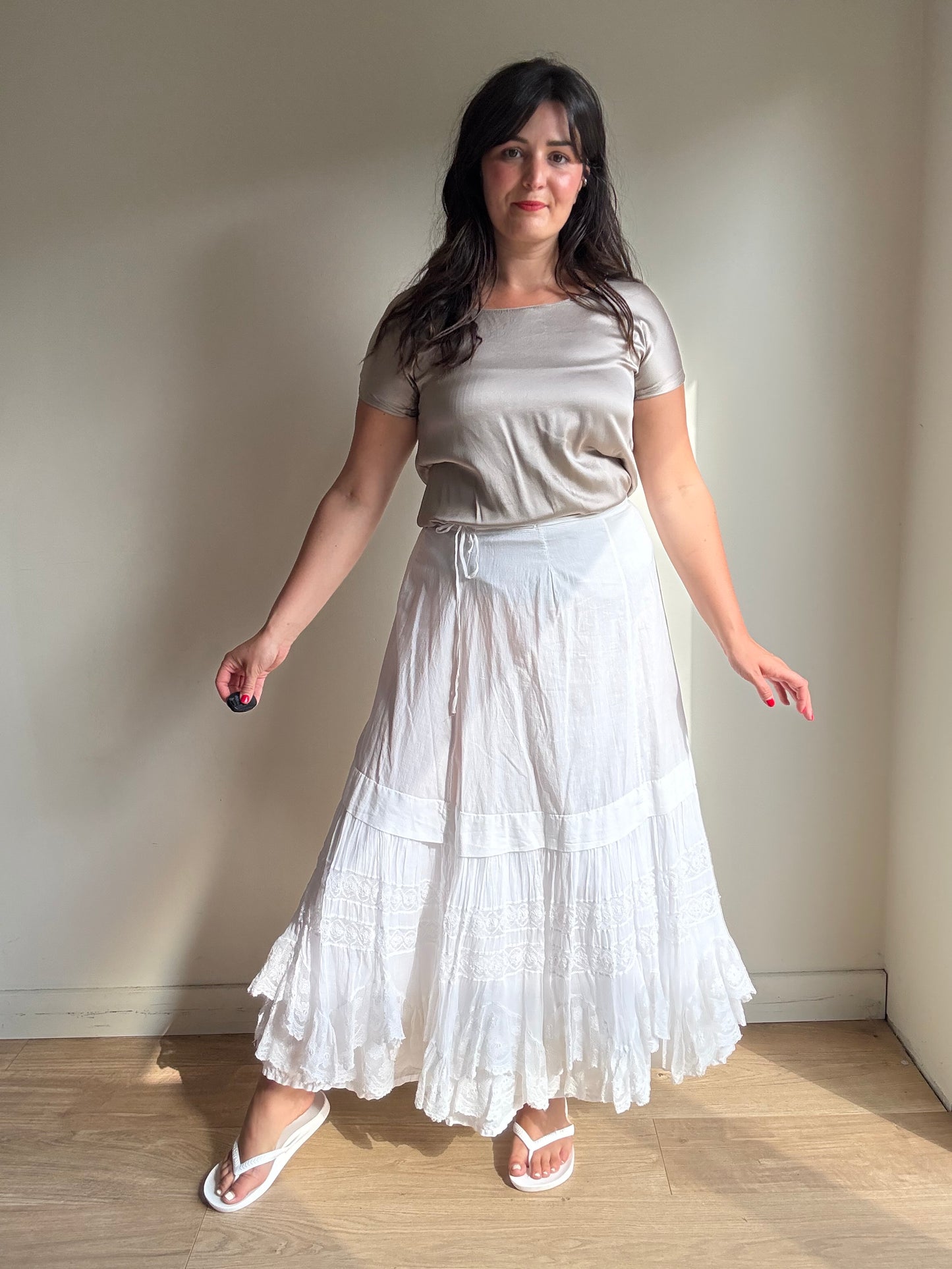 Vintage Lace and Cotton Midi Skirt, M