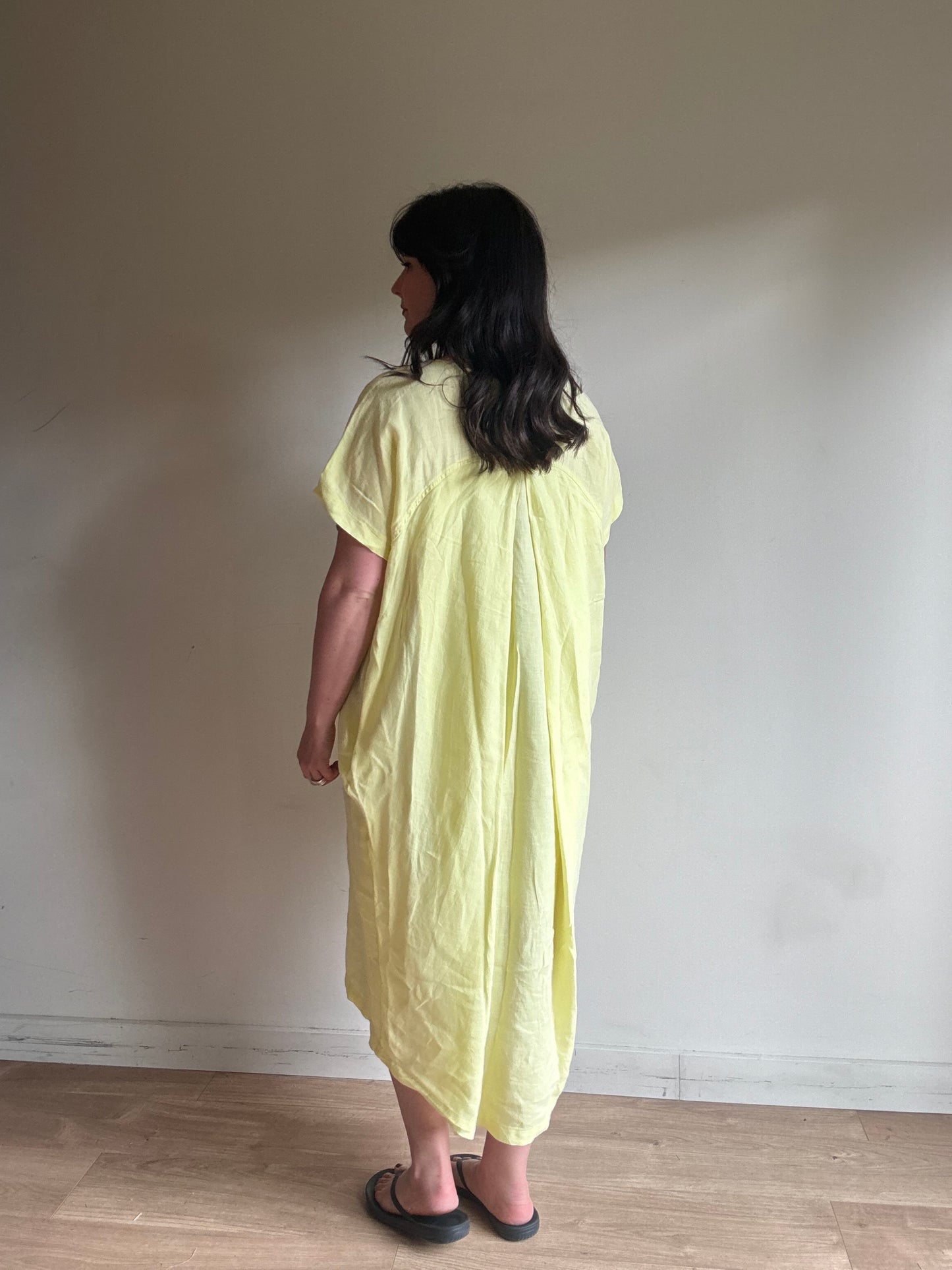 Black Crane Pure Linen Bud Dress, M-L