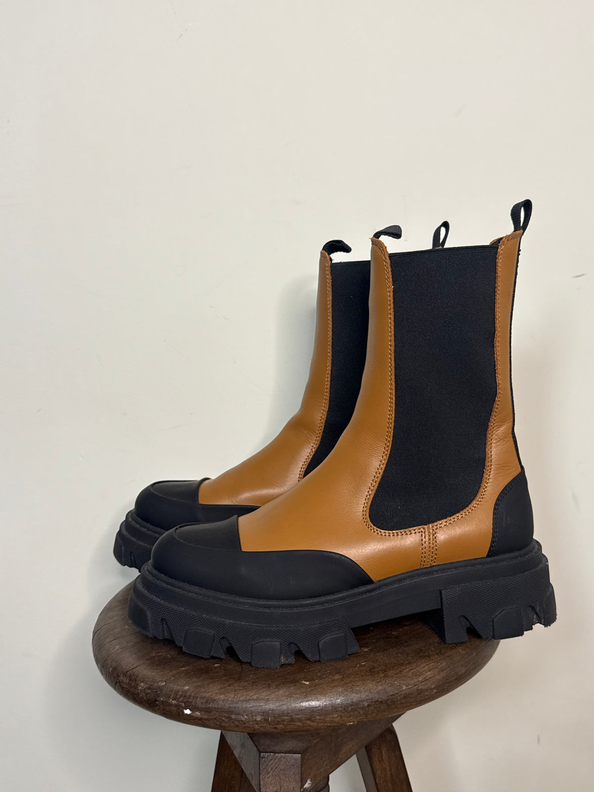 Ganni Leather Chelsea Chunky Boots - Size 41