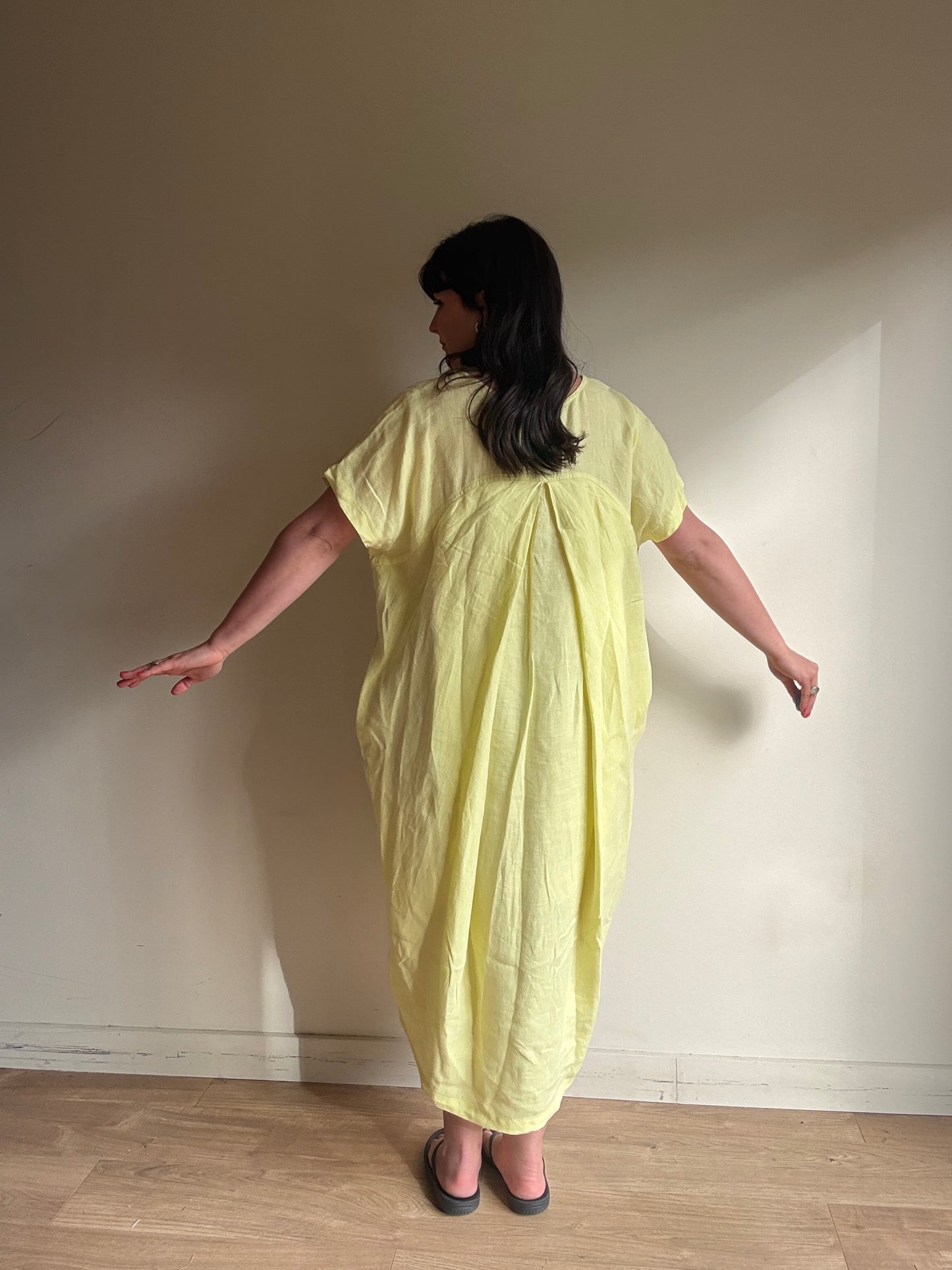 Black Crane Pure Linen Bud Dress, M-L