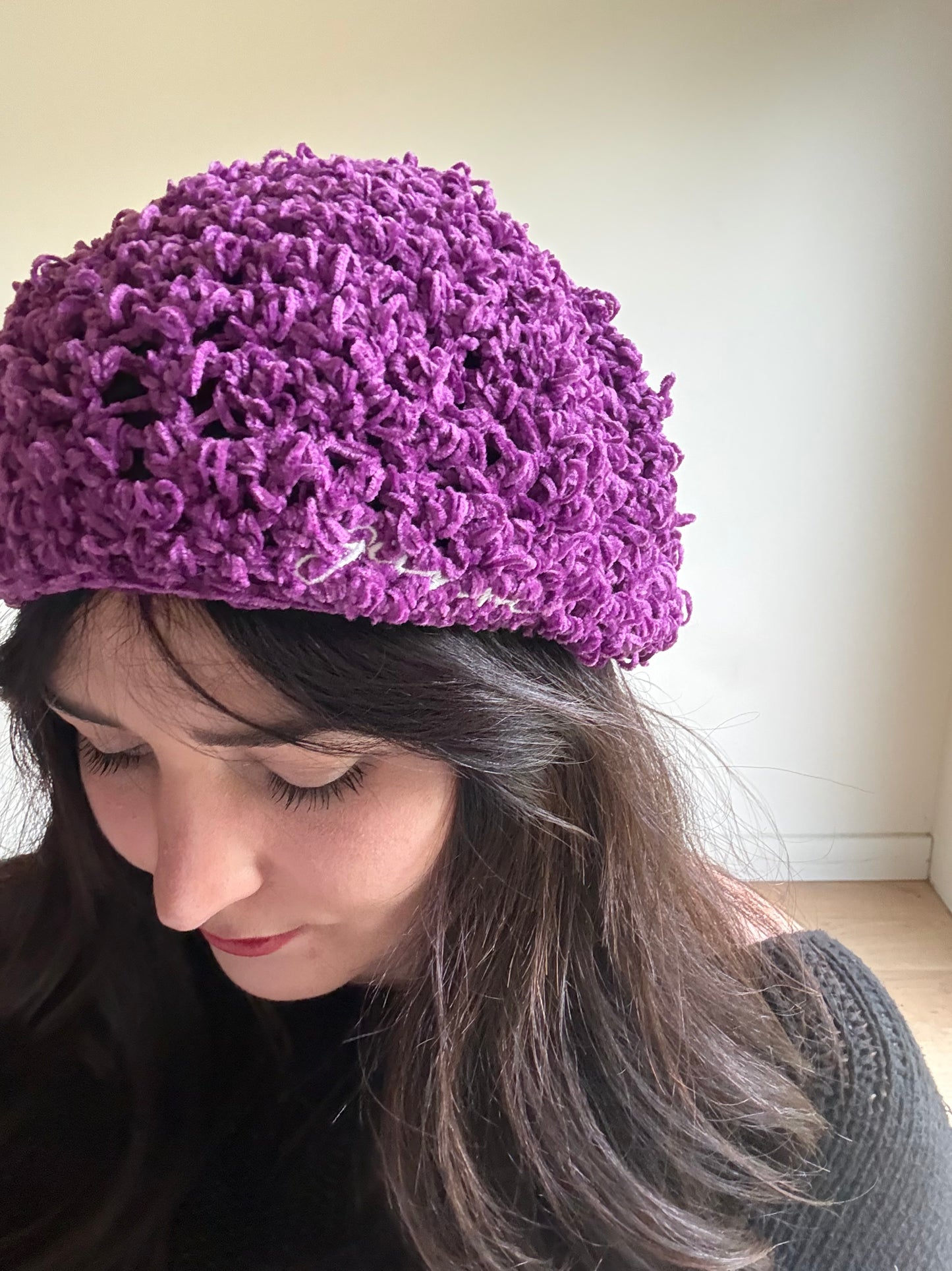 Ganni Crochet Embroidered Beret, One Size