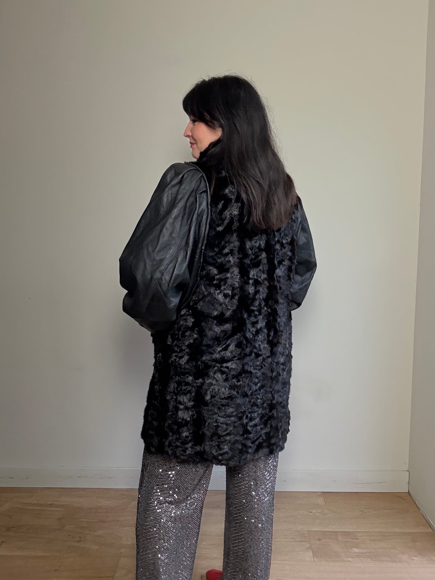 Vintage Fur & Leather Coat, L-XL