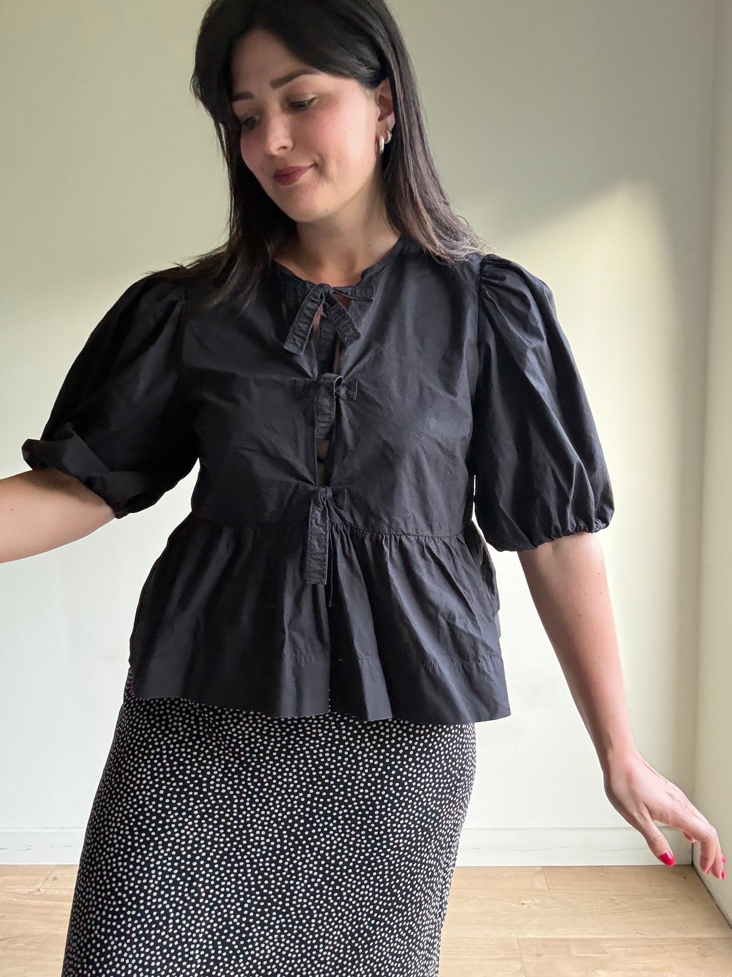 Ganni Tie Front Cotton Blouse, 40