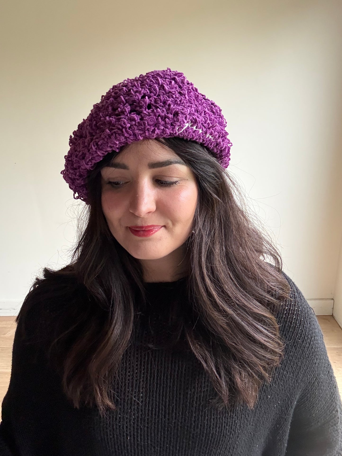 Ganni Crochet Embroidered Beret, One Size