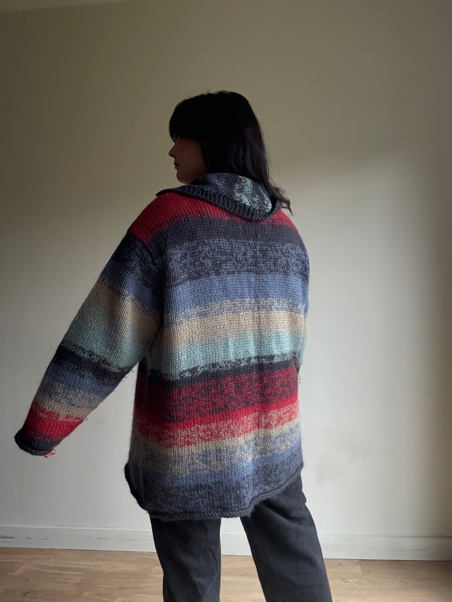 Handknit Button Up Chunky Cardigan, XL