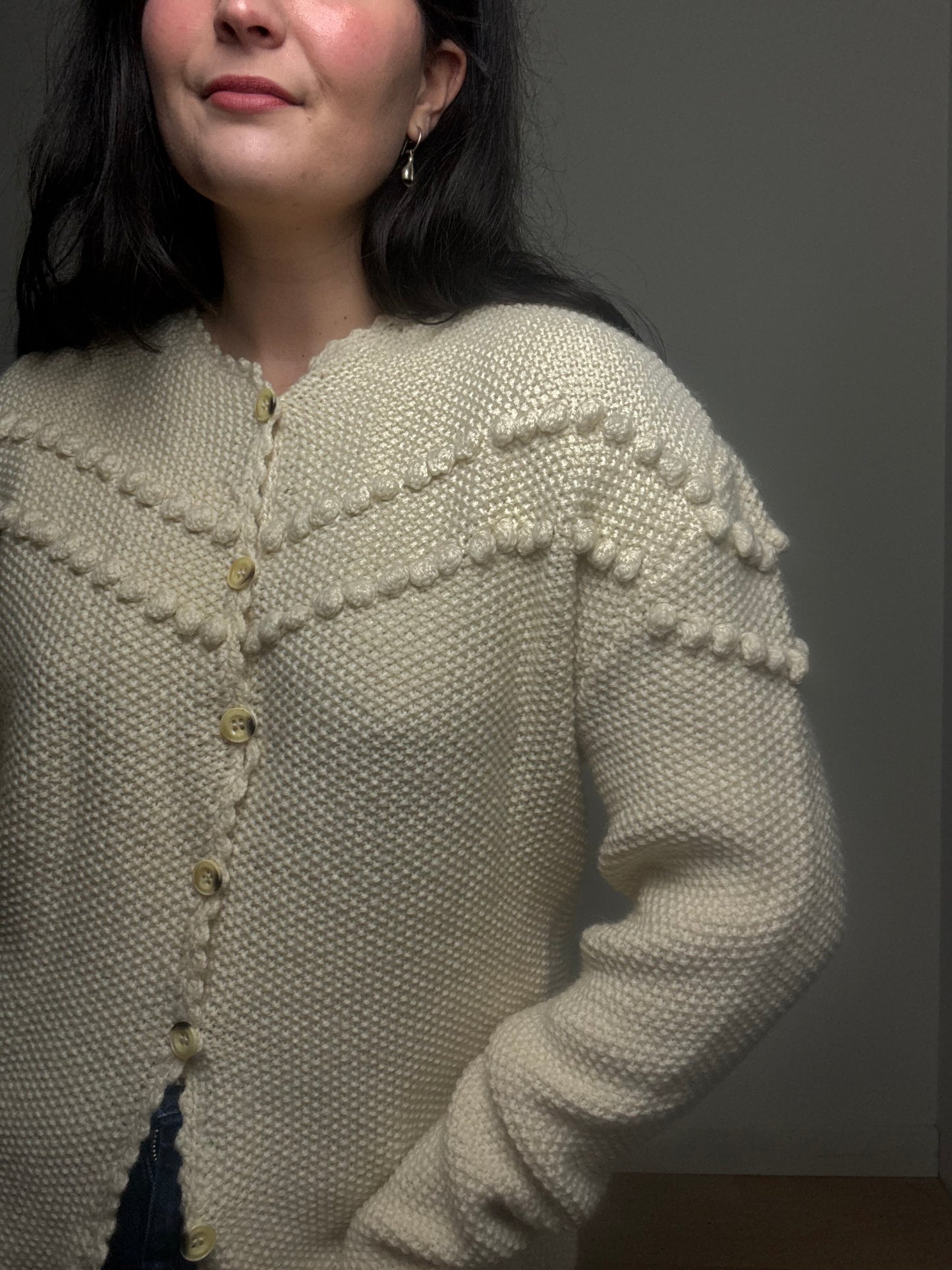 Handmade Popcorn Button Up Cardigan, L