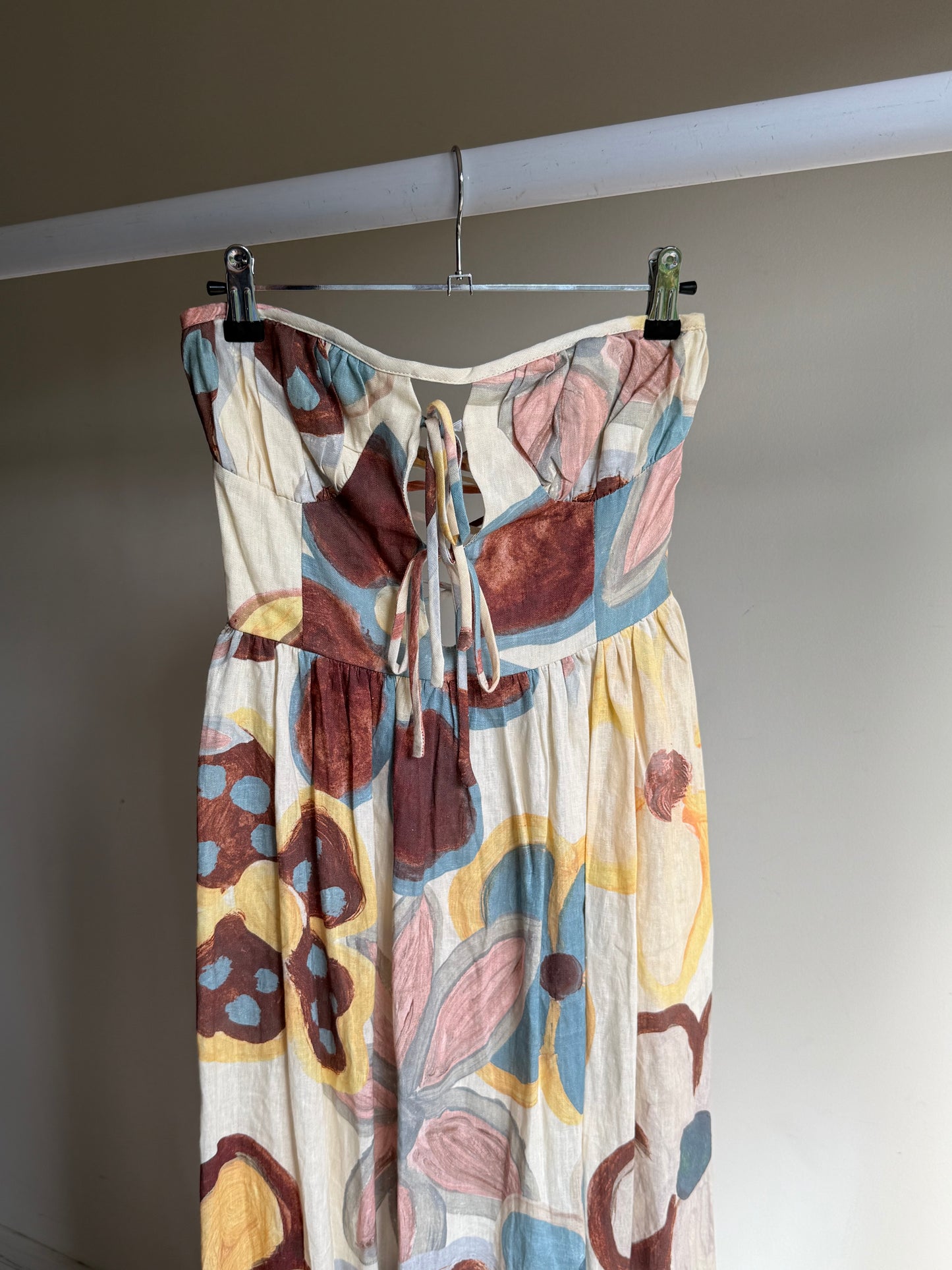 Floral VRG GRL Strapless Lace Up Linen Dress, 8