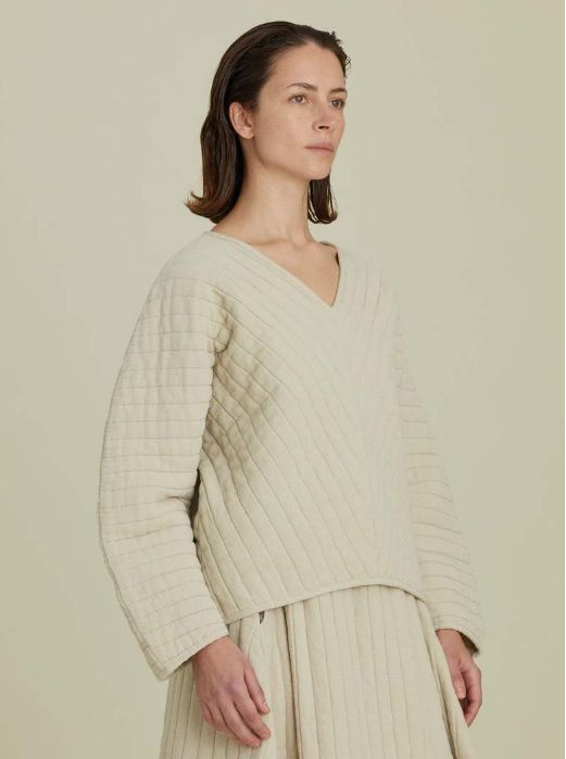 Black Crane Quilted Stripe Jumper Top, L