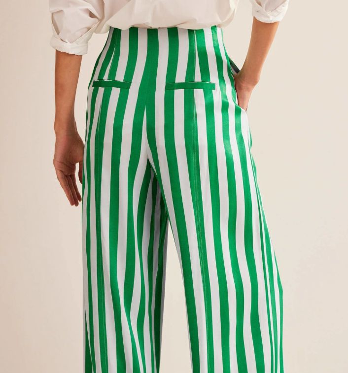 Boden Stripe Satin High Waist Trousers, 16