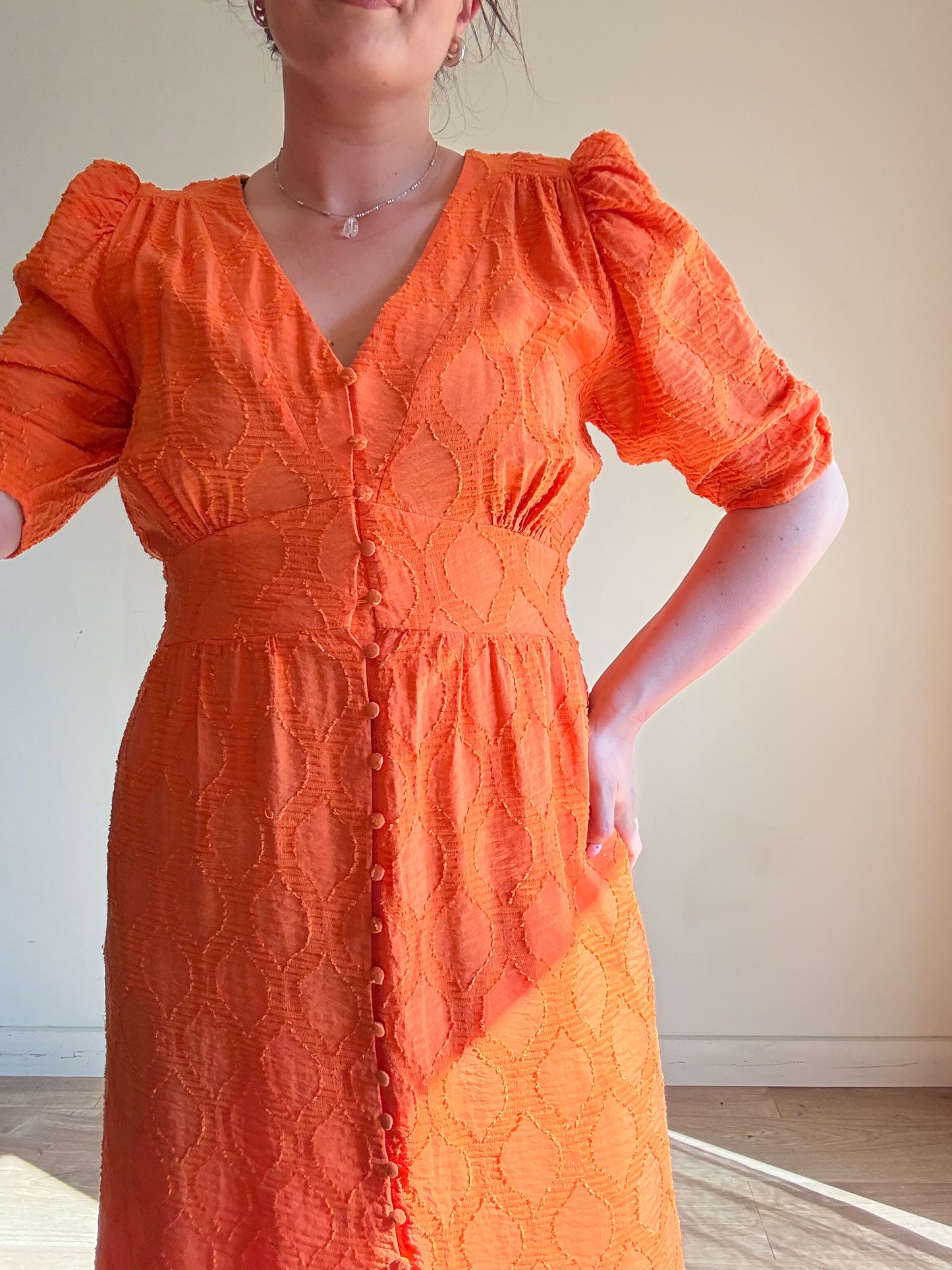 Oliver Bonas Textured Button Front Midi Dress, 12