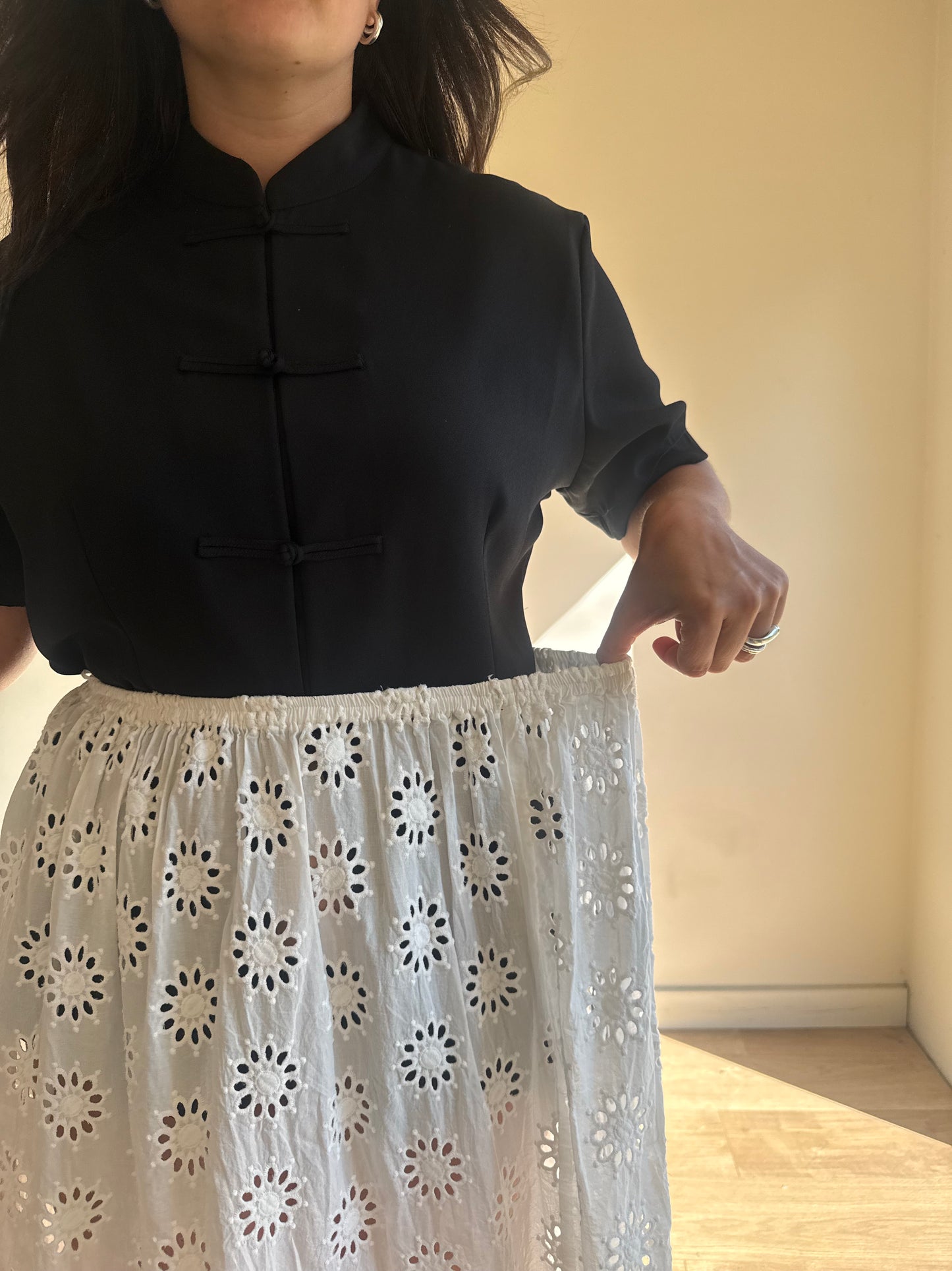 VRG GRL Cut-Out Embroidered Midi Skirt, 8-12