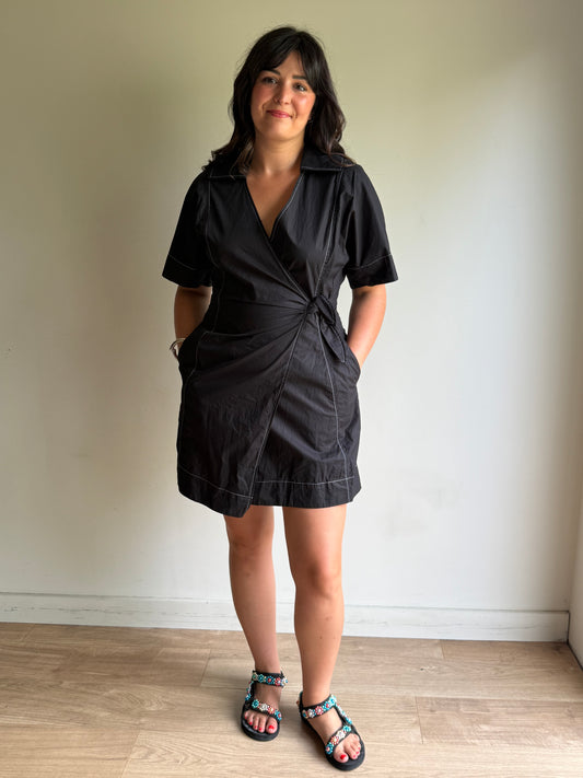 Ganni Contrast Stitch Mini Wrap Dress, 12-14