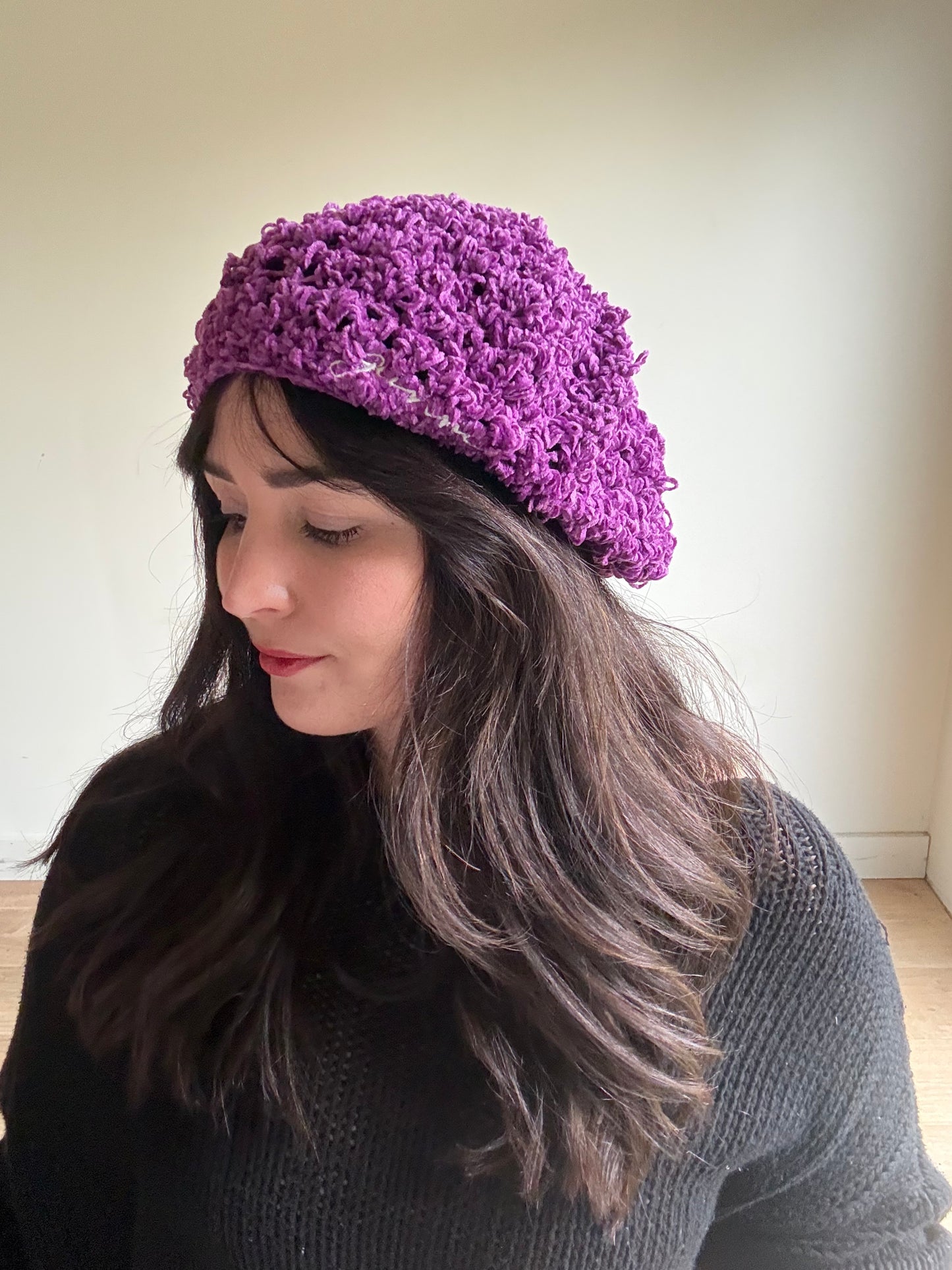 Ganni Crochet Embroidered Beret, One Size