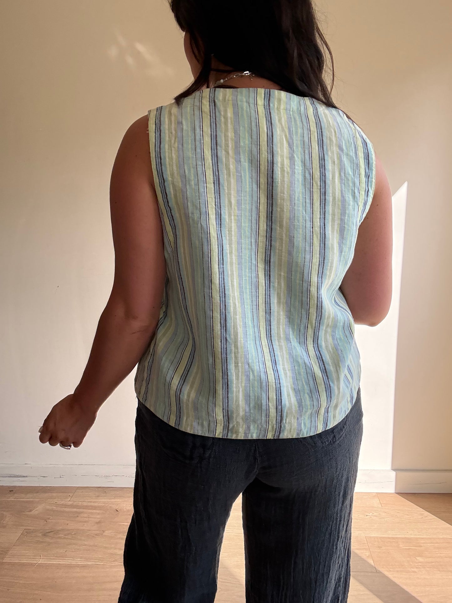 Vintage Orvis Pure Linen Stripe Waistcoat, M