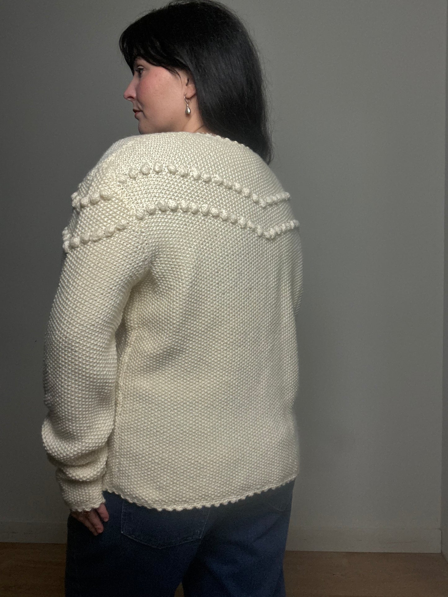 Handmade Popcorn Button Up Cardigan, L