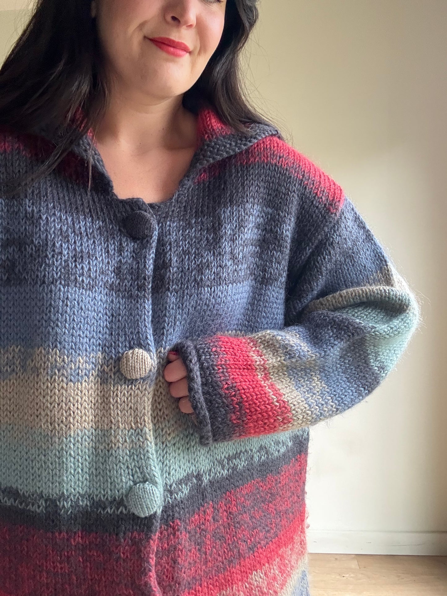 Handknit Button Up Chunky Cardigan, XL