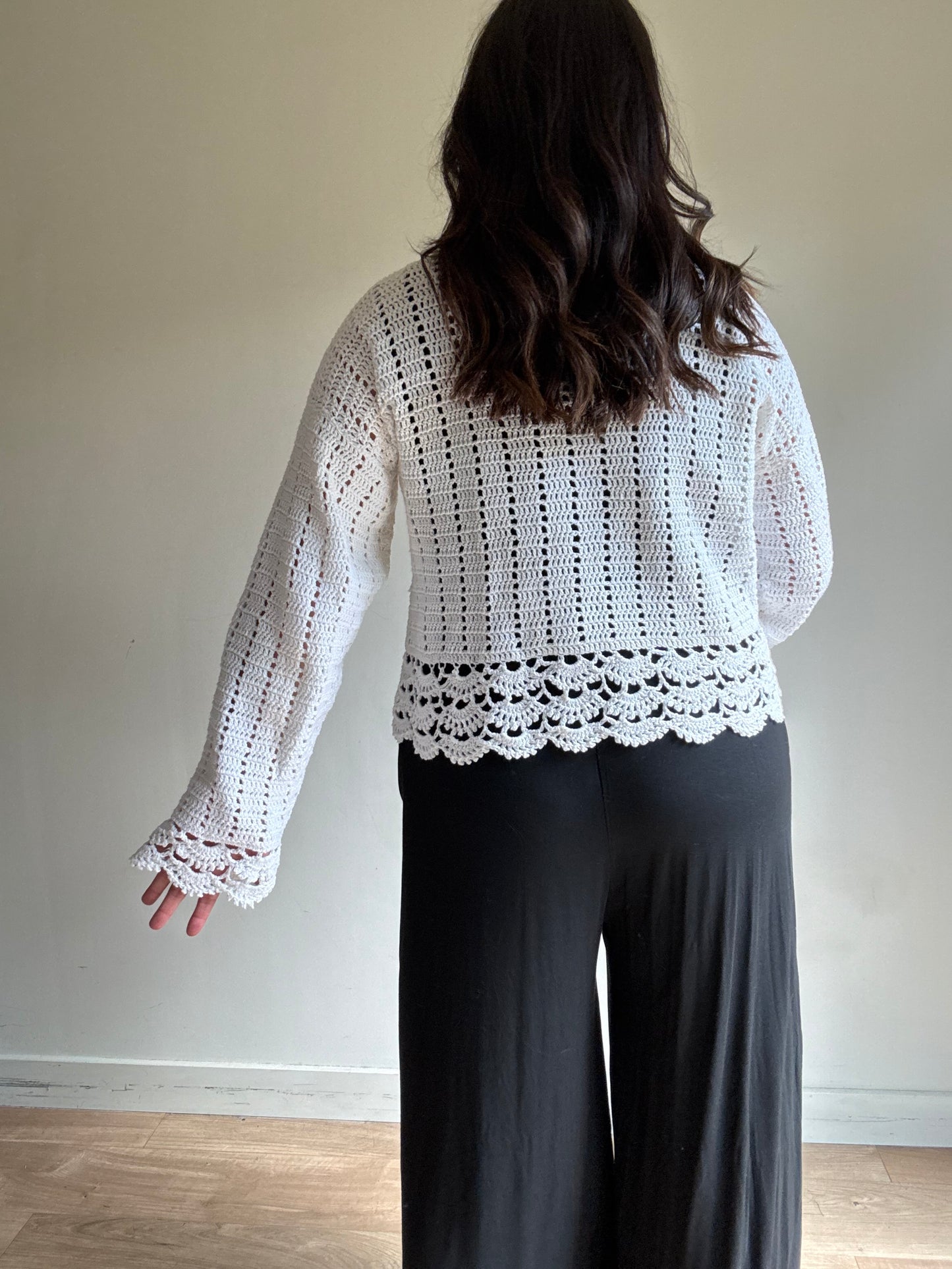 Handmade Crochet Knitted Button Up Cardigan, L