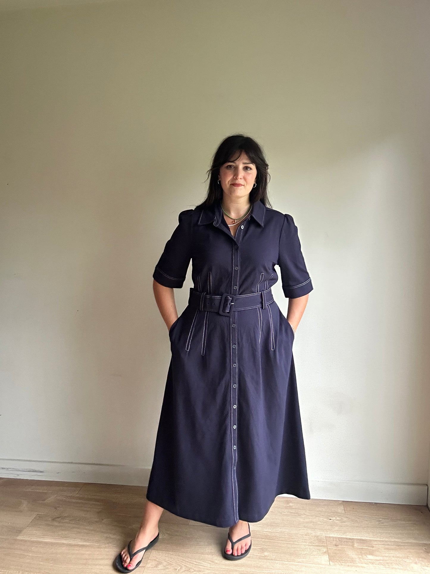 Boden NEW Contrast Stitch Belted Dress, 18R