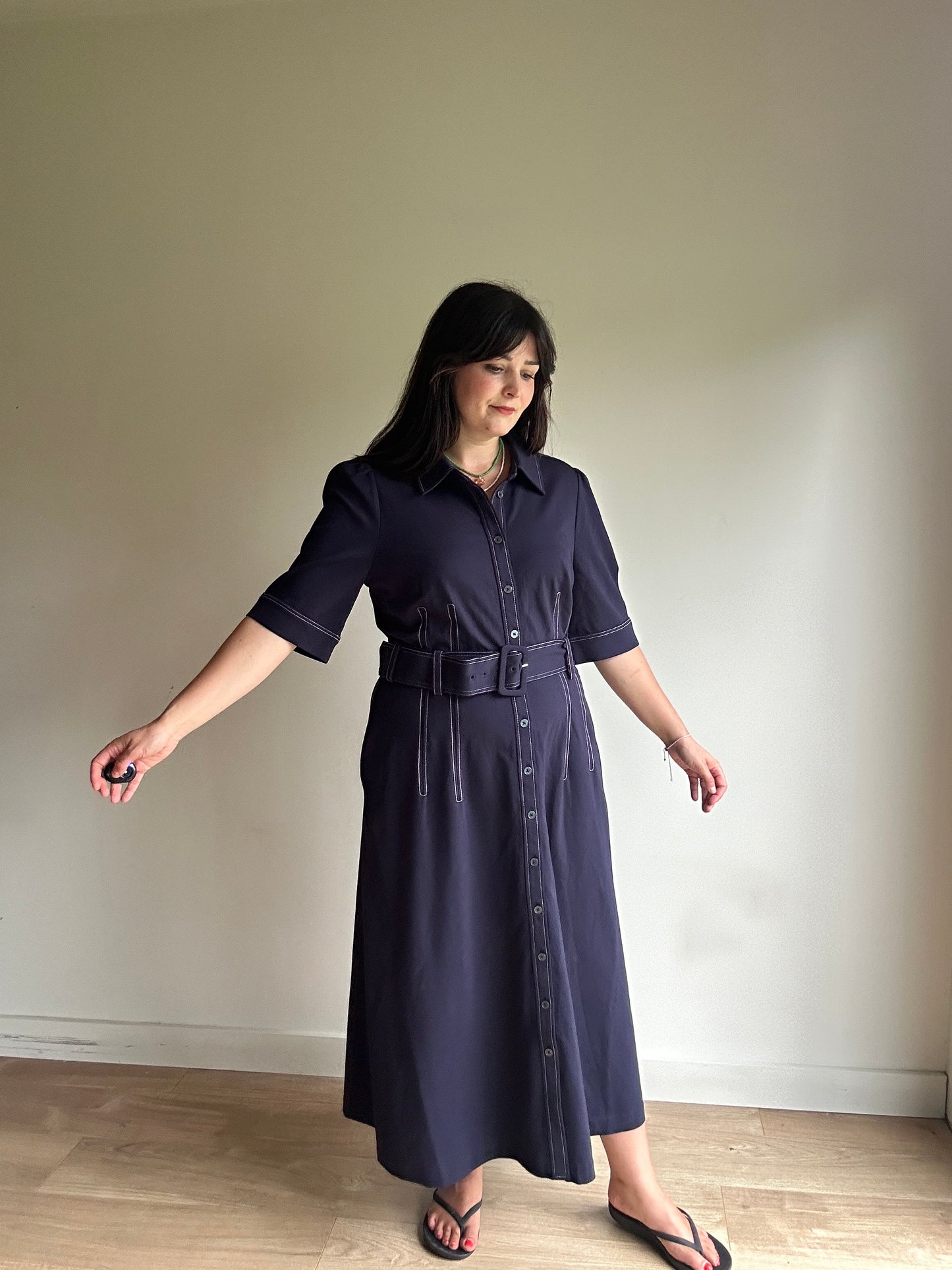 Boden NEW Contrast Stitch Belted Dress, 18R