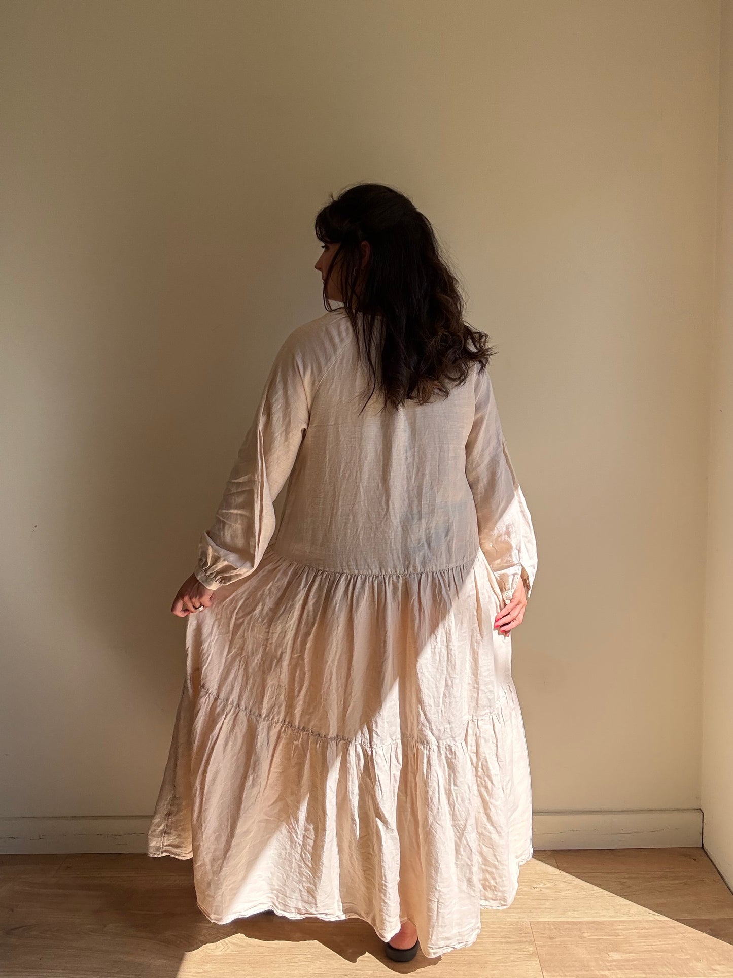 Blush Arket Linen Tiered Floaty Dress, S/M
