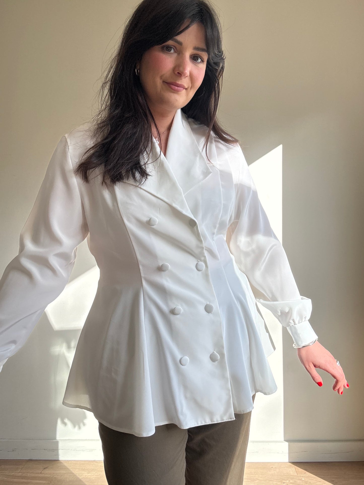 Vintage Button Up Tie Back Blouse, L