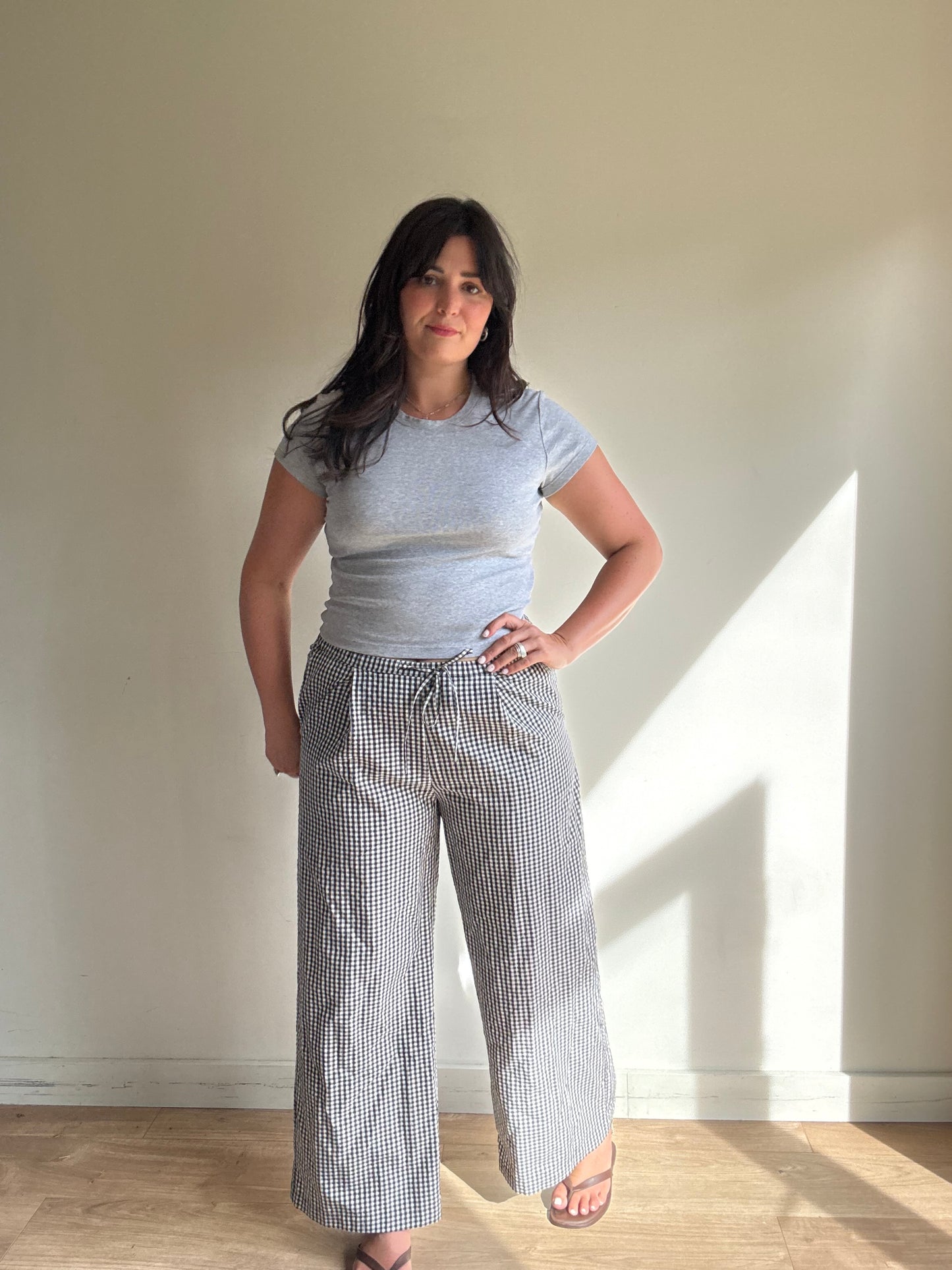 M&S Gingham Wide Leg Trousers, 14 Sh