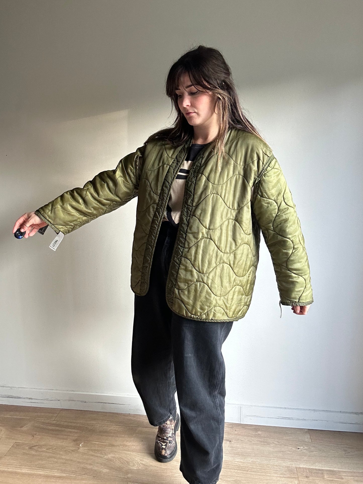 Vintage Quilted Army Liner Jacket, M-L