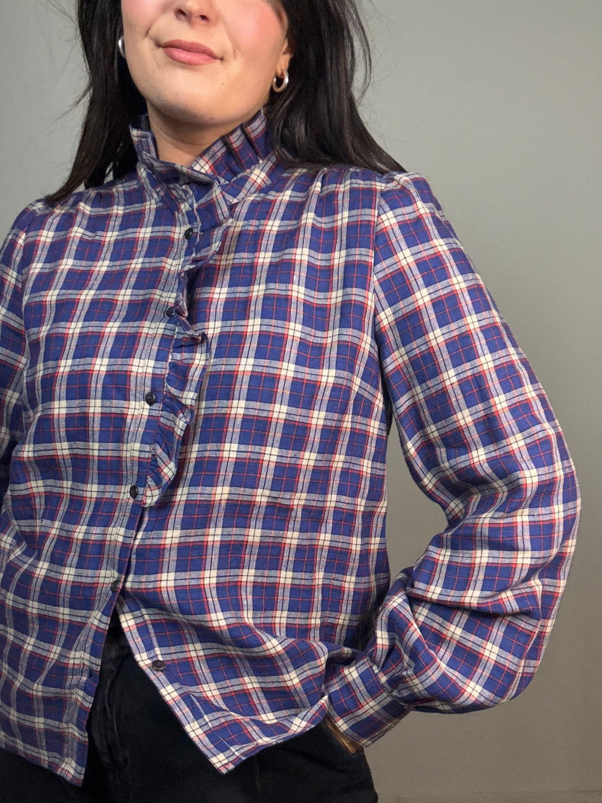 Sezane Check Frill Shirt Blouse, 40