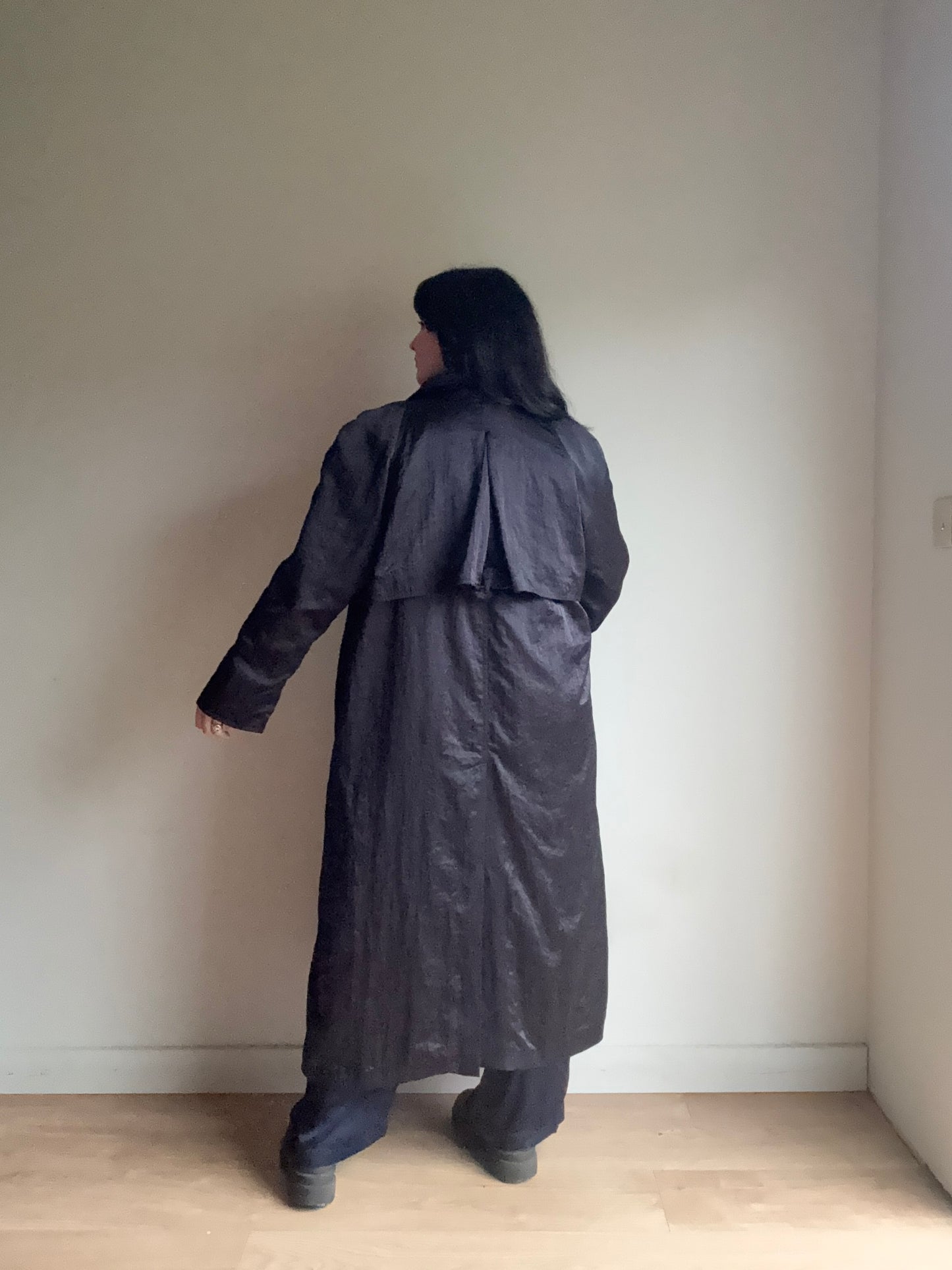 Satin Black Trench Mac, XL