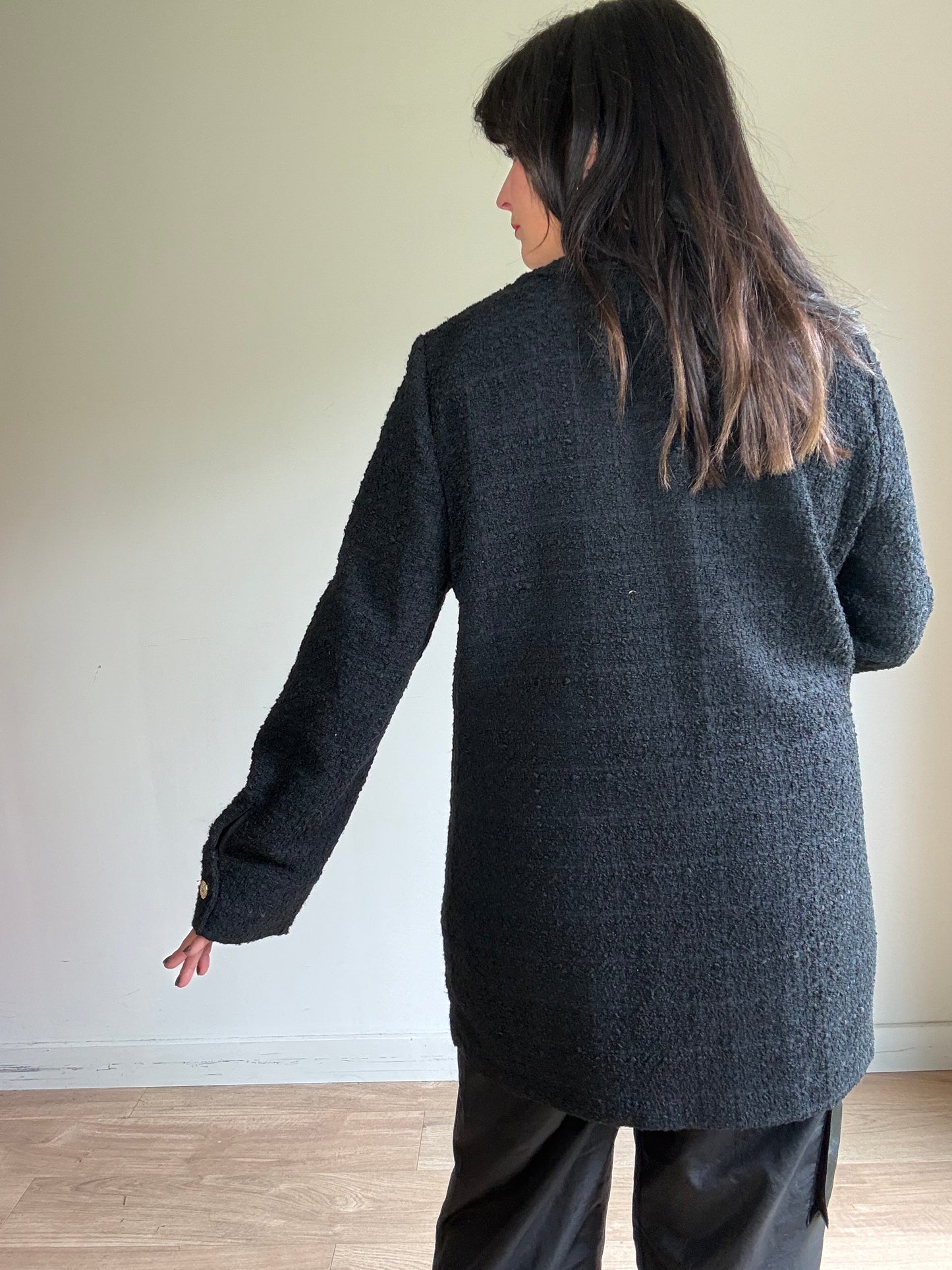 Tweed Style Long Cardigan Jacket, L