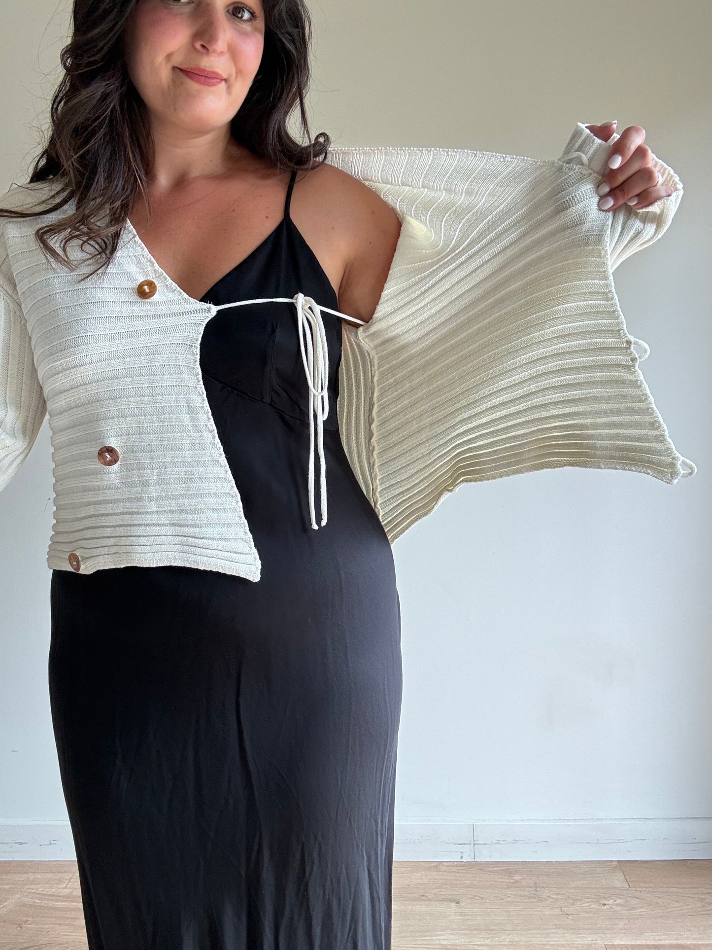 Sarah Pacini Ribbed Cropped Cardigan, S/M