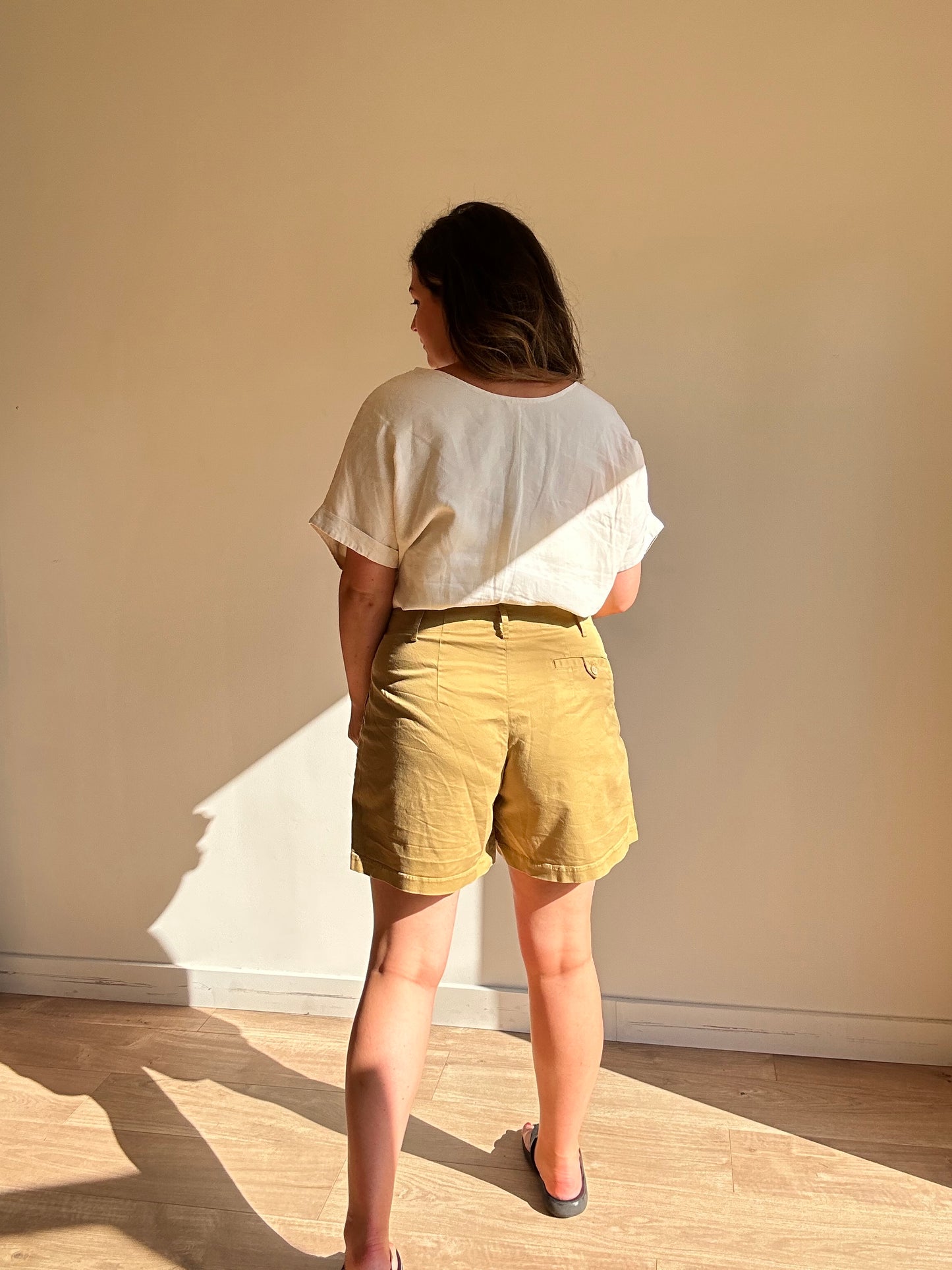 Tan YMC High Waisted Cotton Shorts, L