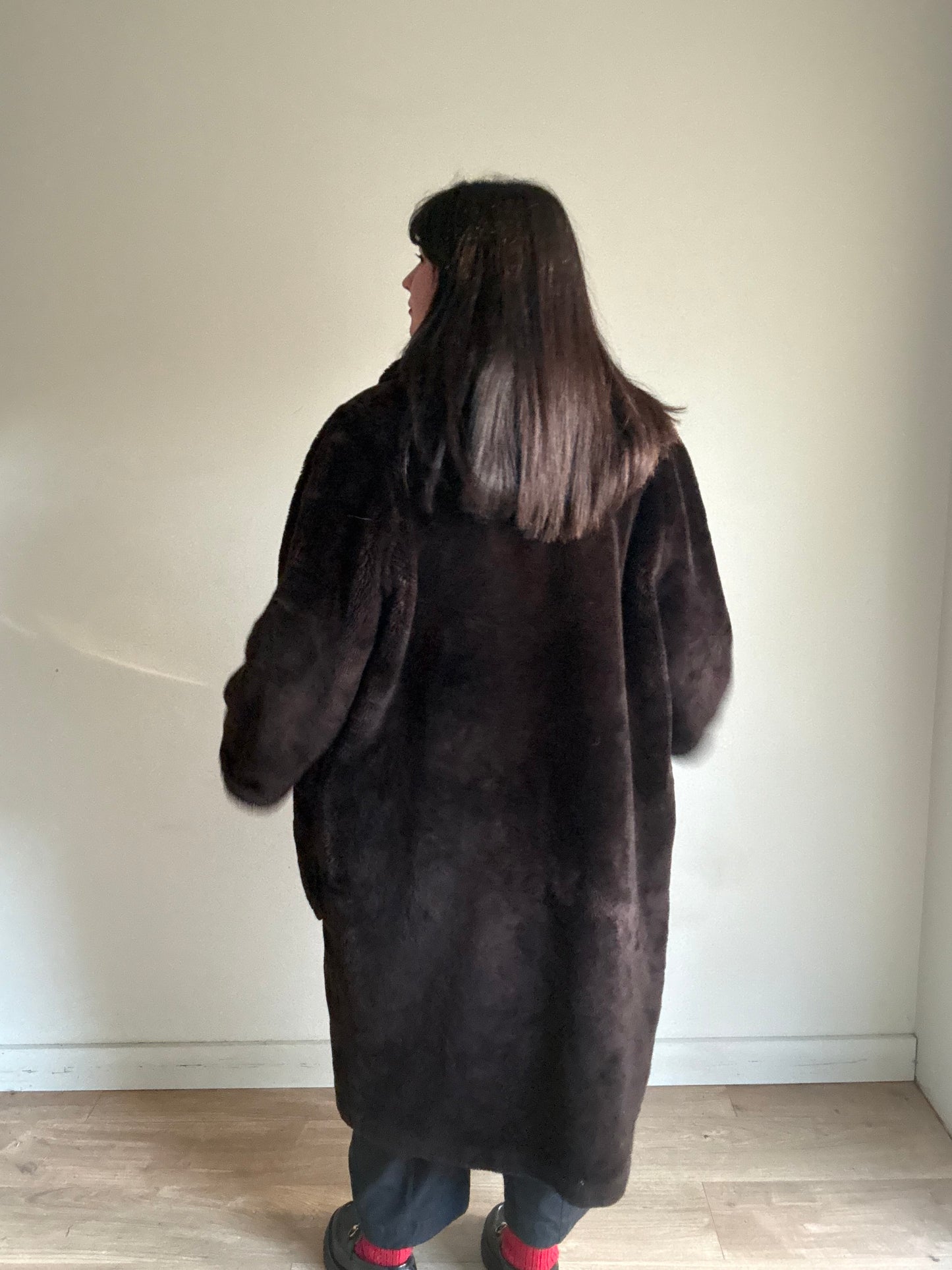 Vintage Brown Faux Fur Coat, M/L