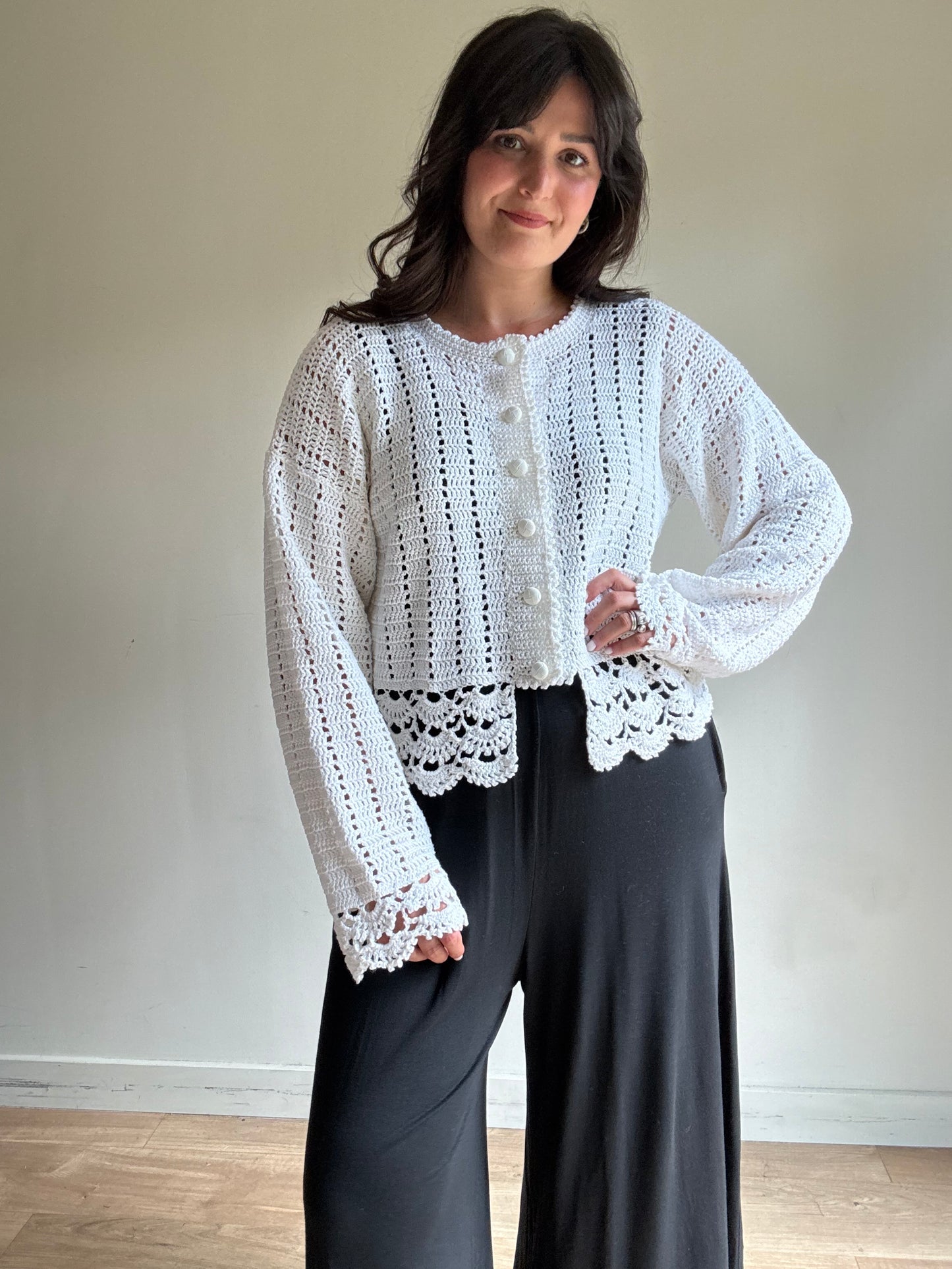 Handmade Crochet Knitted Button Up Cardigan, L