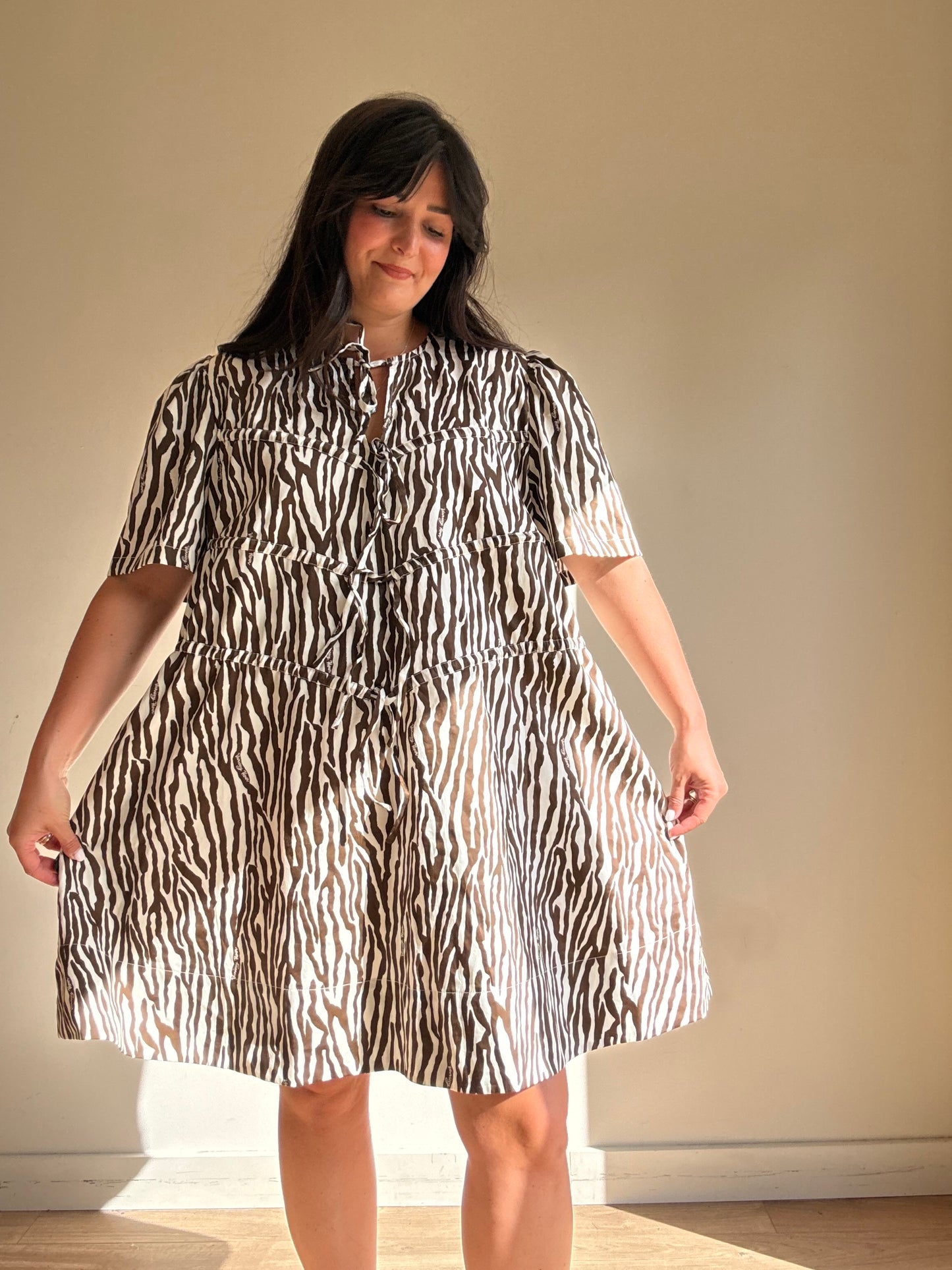 Variety Hour Zebra Tie Up Mini Dress, XL