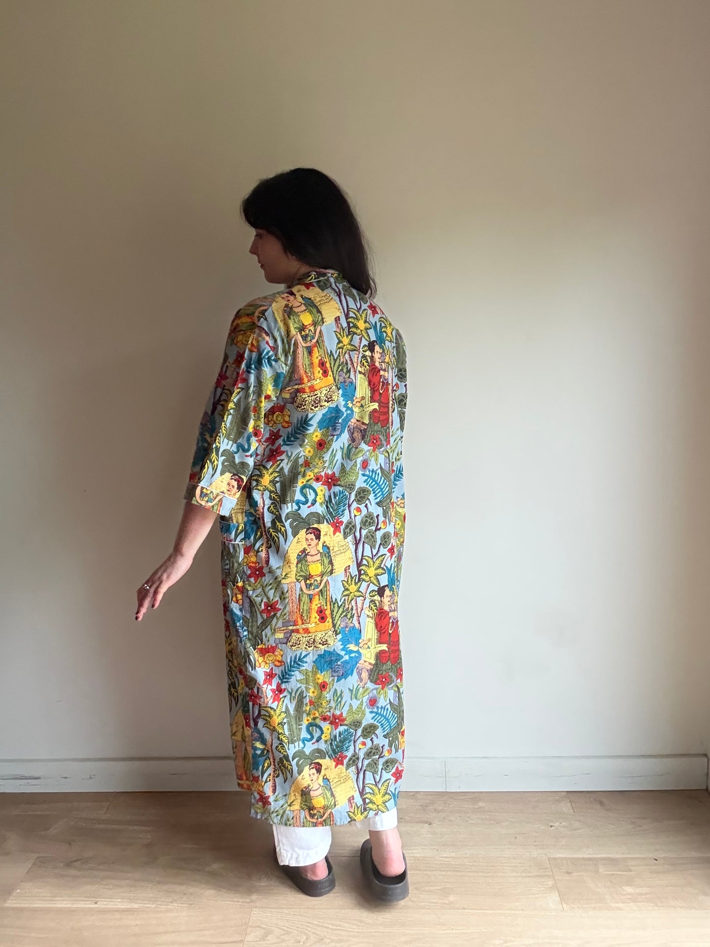 Cotton Printed Frida Kahlo Robe, One Size