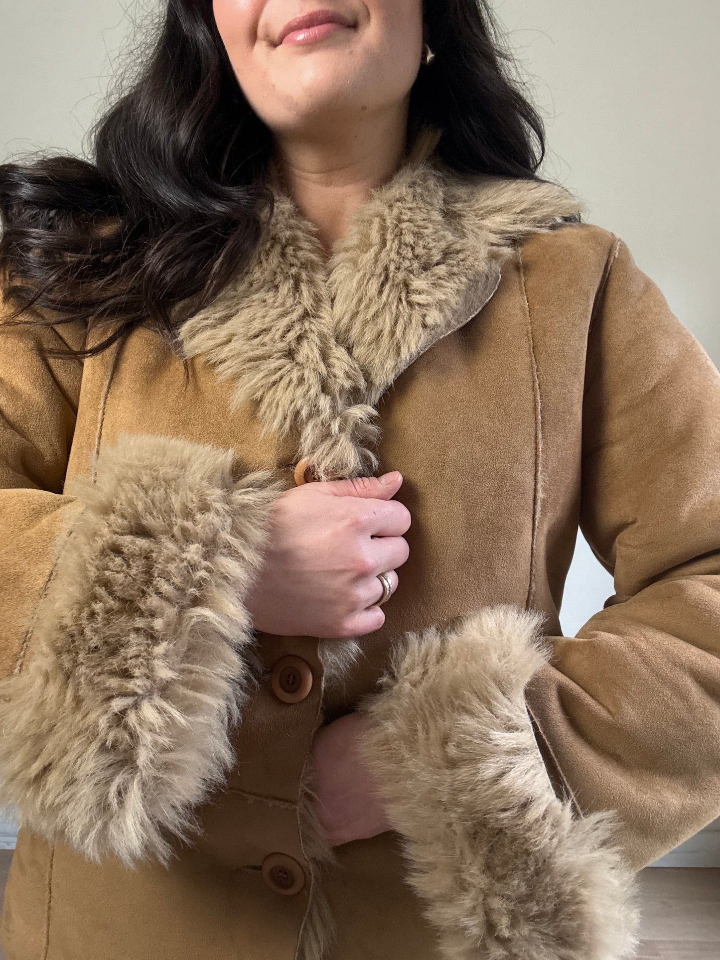 Vintage M&S Faux Fur & Suede Jacket, L