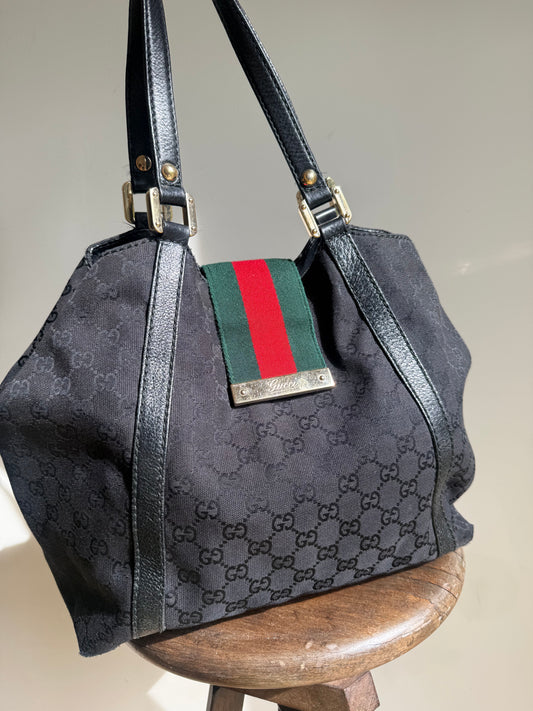 Gucci Monogram Canvas Web GG Tote Bag, Medium