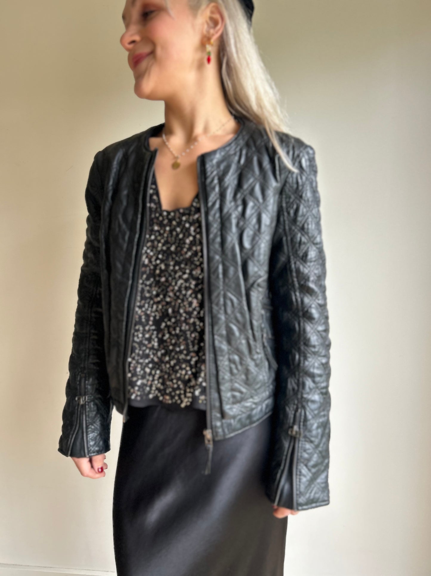 Zara Faux Leather Quilted Jacket, M