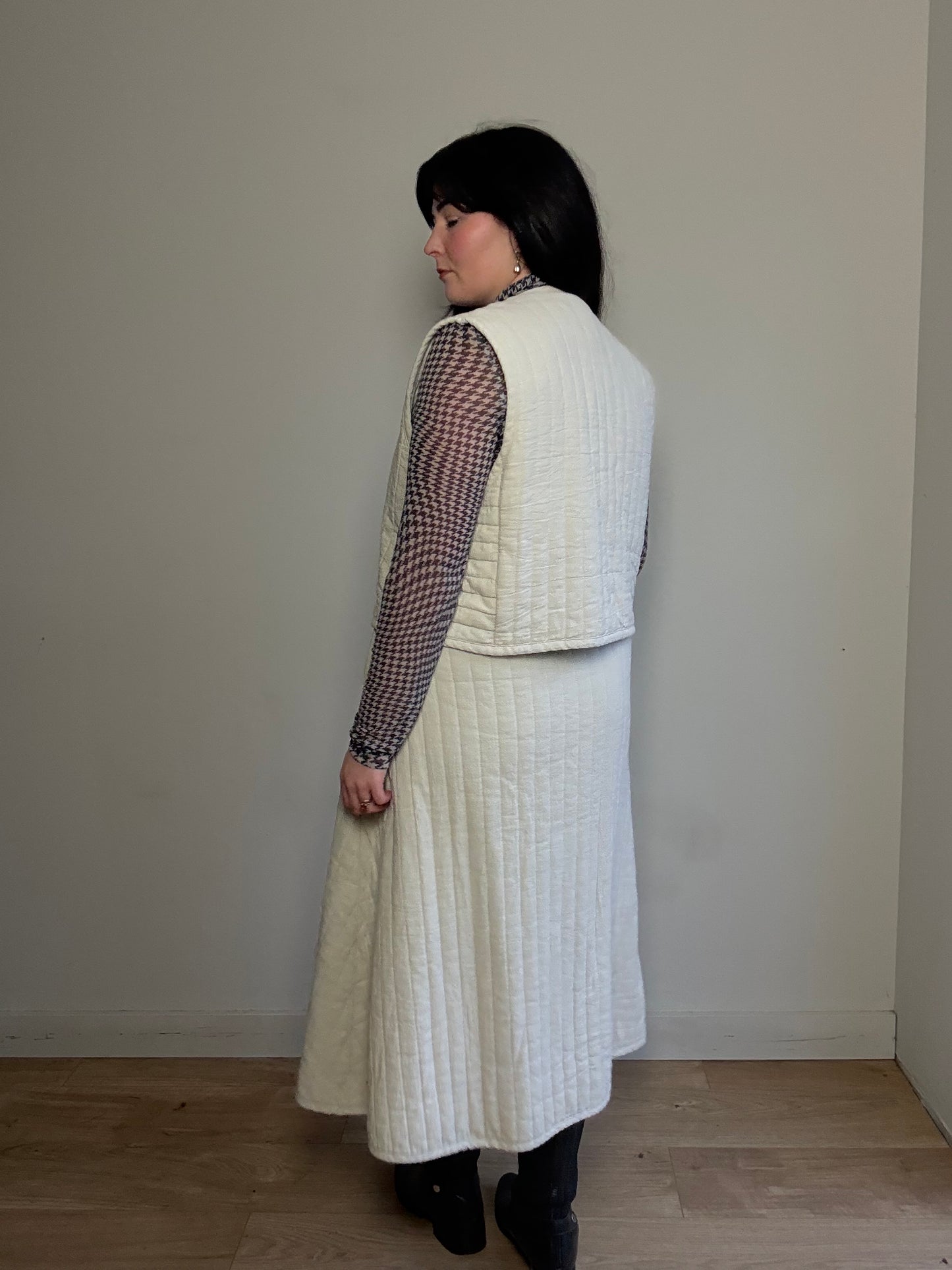 Black Crane Quilted Stripe Circle Skirt, S-M