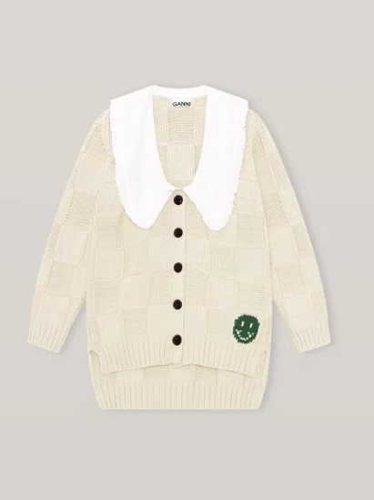 Ganni Cotton Long Collared Cardigan, M/L