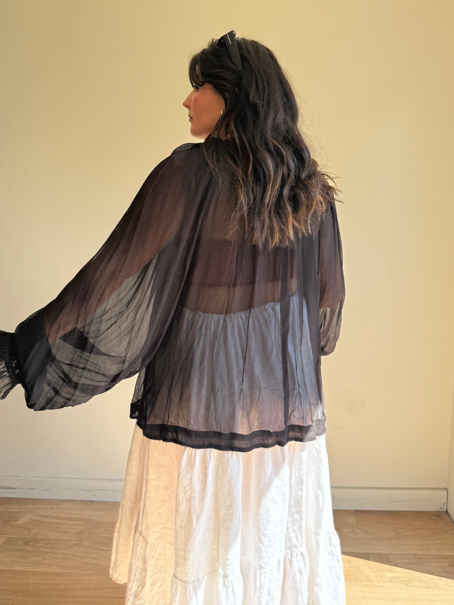 Free People Sheer Floaty Blouse, XL