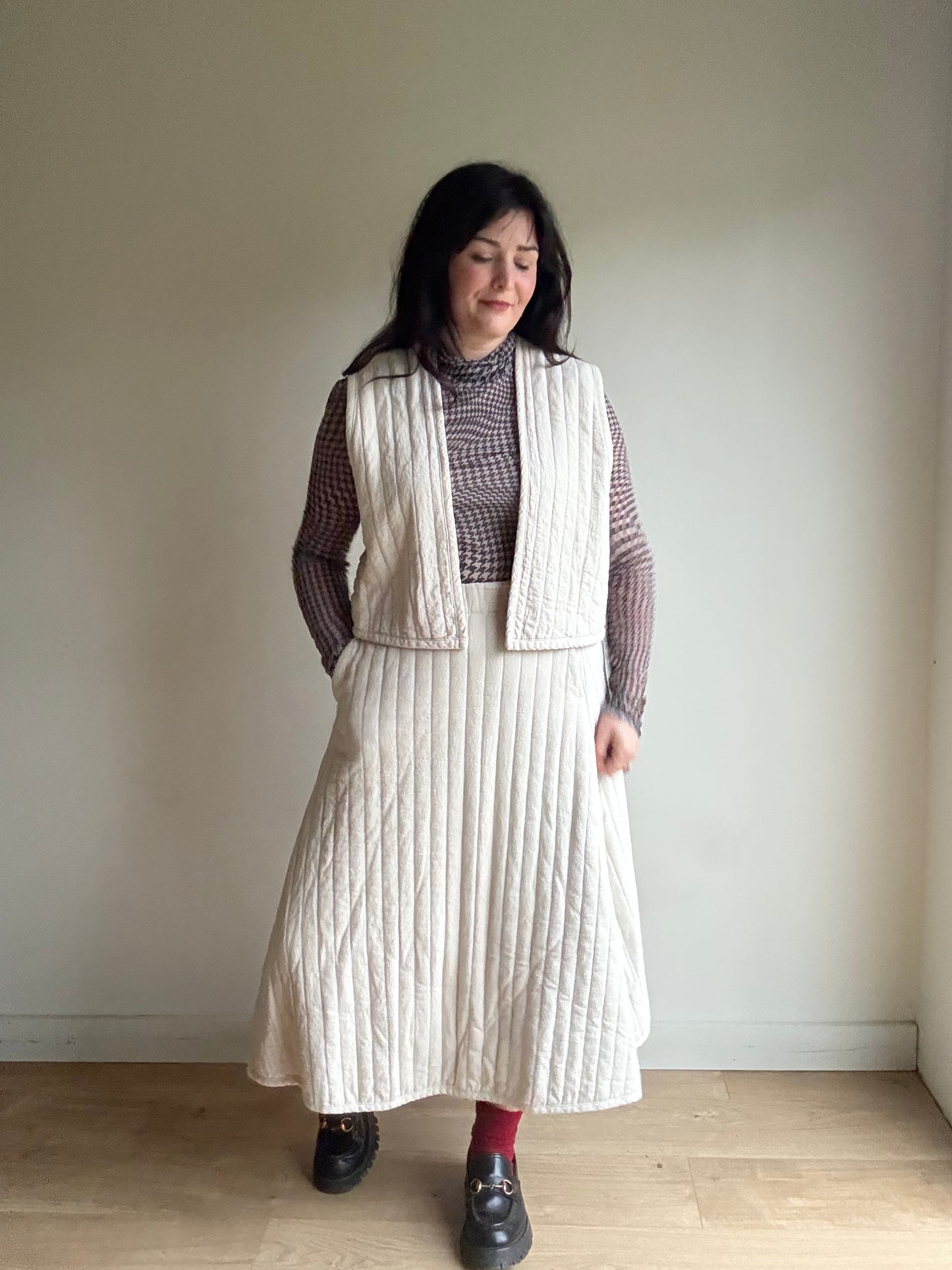 Black Crane Quilted Stripe Circle Skirt, S-M