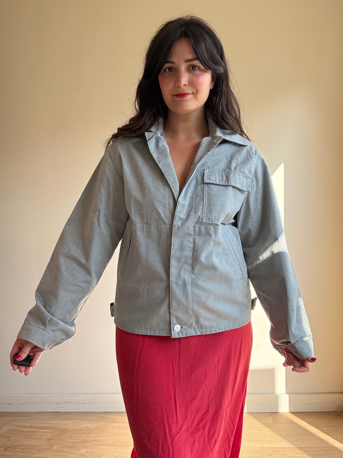 French Workwear Cotton Button Up Jacket, L